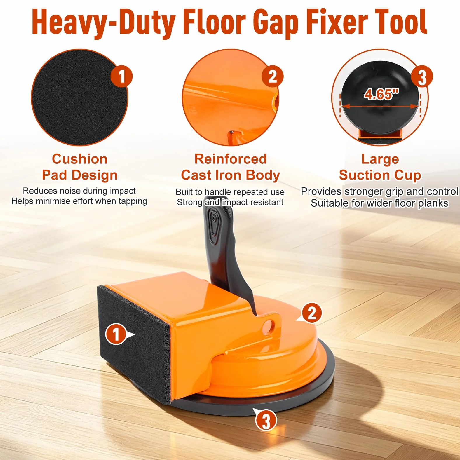 Kit de herramientas de fijación de huecos de piso, herramienta de reparación de huecos de suelo laminado con mazo de goma y 4 almohadillas adhesivas reutilizables, herramienta de piso de ventosa