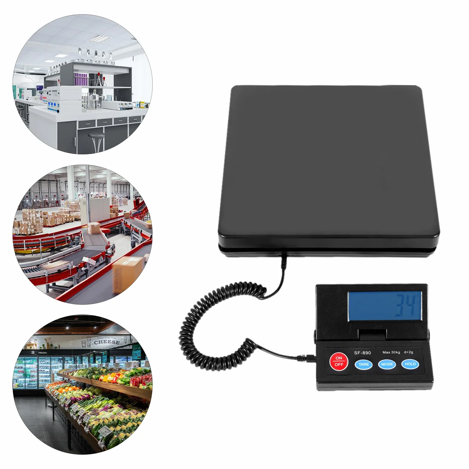 Báscula digital para paquetes 50 kg/2 g plataforma industrial con pantalla externa
