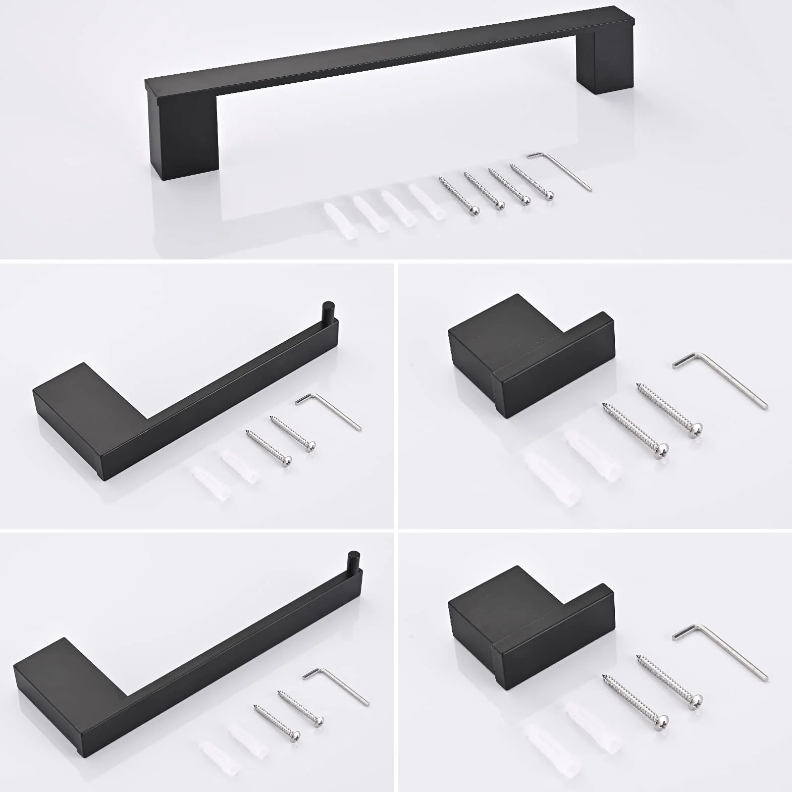 Accesorios Baño Set de 5 Piezas, Toalleros de Baño de Pared Aluminio, Toallero 40cm, Toallero de Papel y Gancho para Toalla de Baño, Colgador Toalla Baño Juego Cuartos Set de Baño, Negro