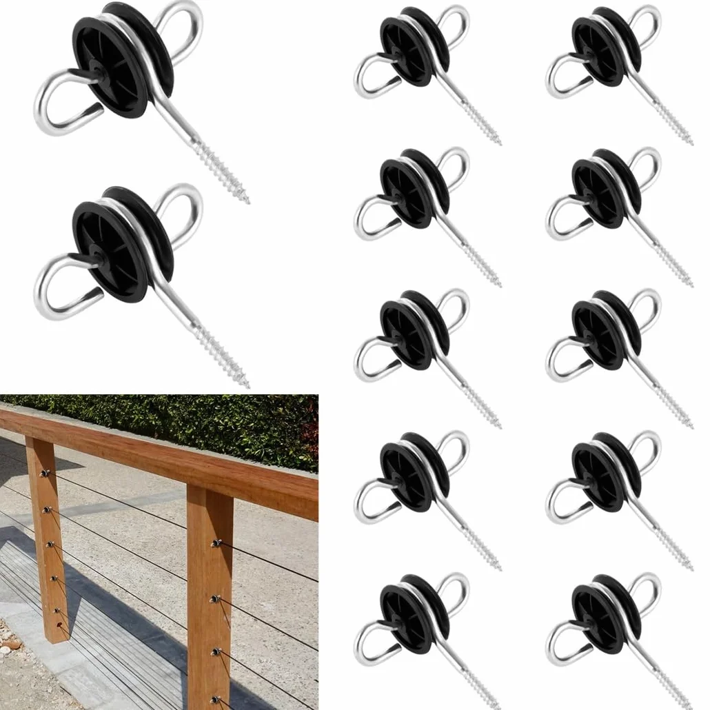 Anclajes de poste de madera para valla agrícola, doble anillo, aisladores de alambre de valla eléctrica de rosca, 24 anclajes eléctricos para manija de puerta, accesorios de instalación