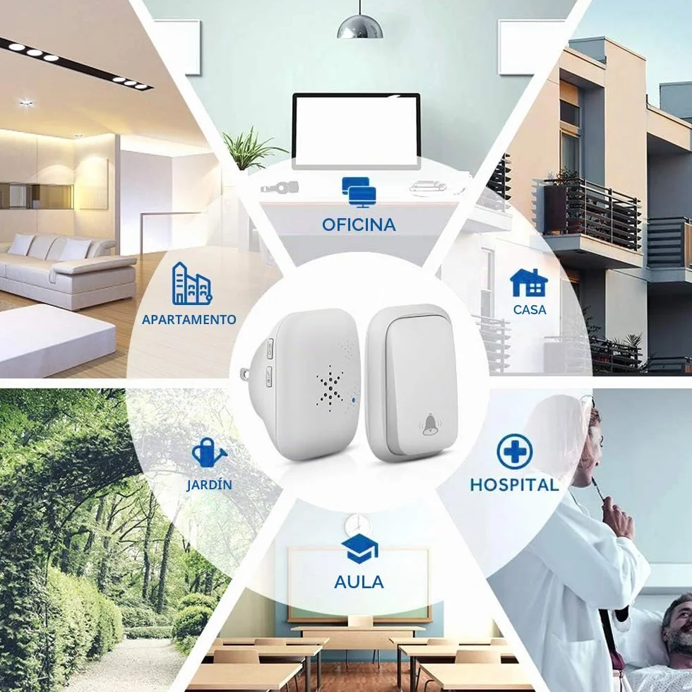 Timbre Inalámbrico sin Pilas, PDGROW Timbres Inalámbricos Impermeable Autoalimentado, 150M de Alcance, con 4 Niveles de Volumen, 38 Melodías, Indicadores LED