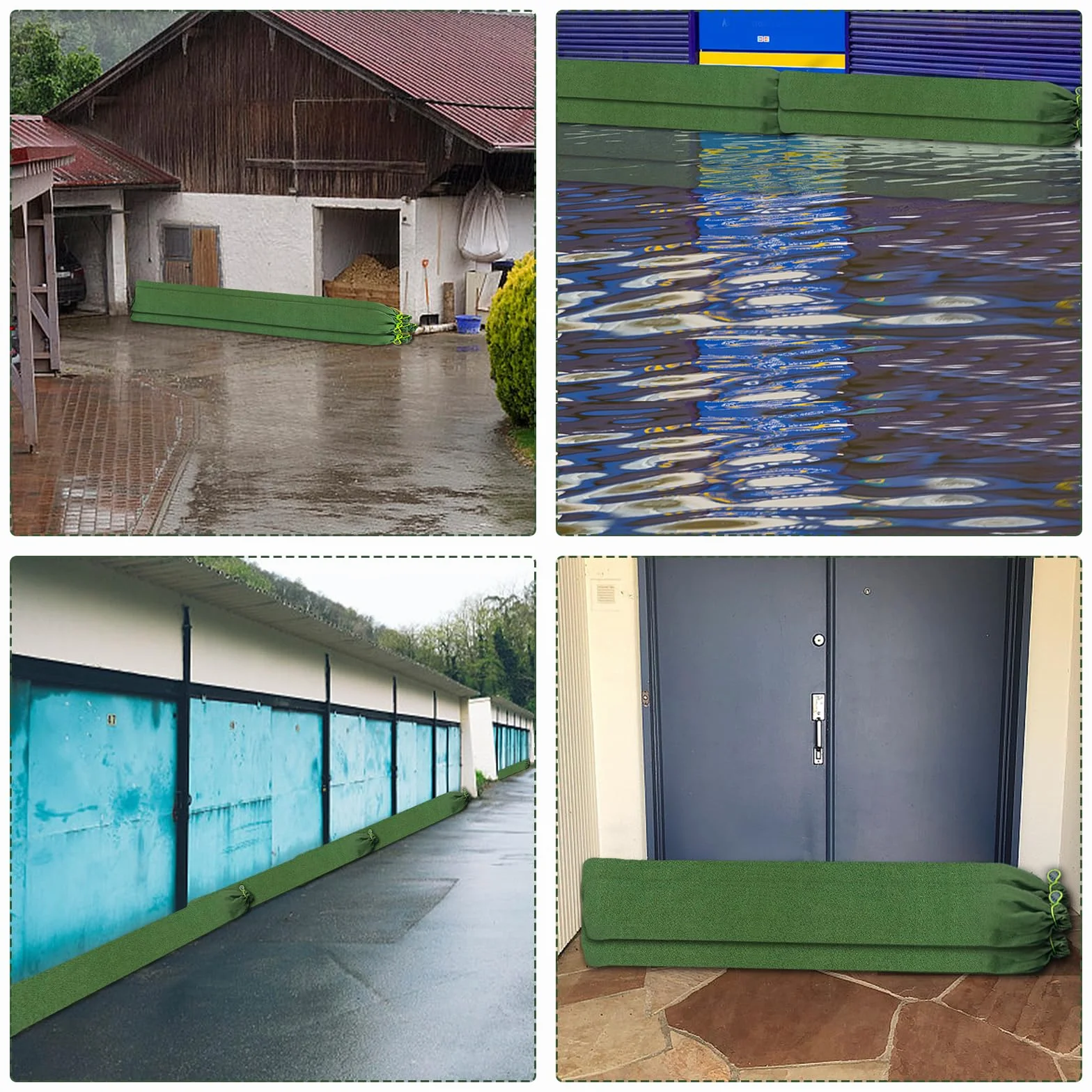 Sacos de arena para inundaciones, 4 unidades, reutilizables, con cinta de amarre, para inundaciones, lluvia, control de agua, barrera de inundación