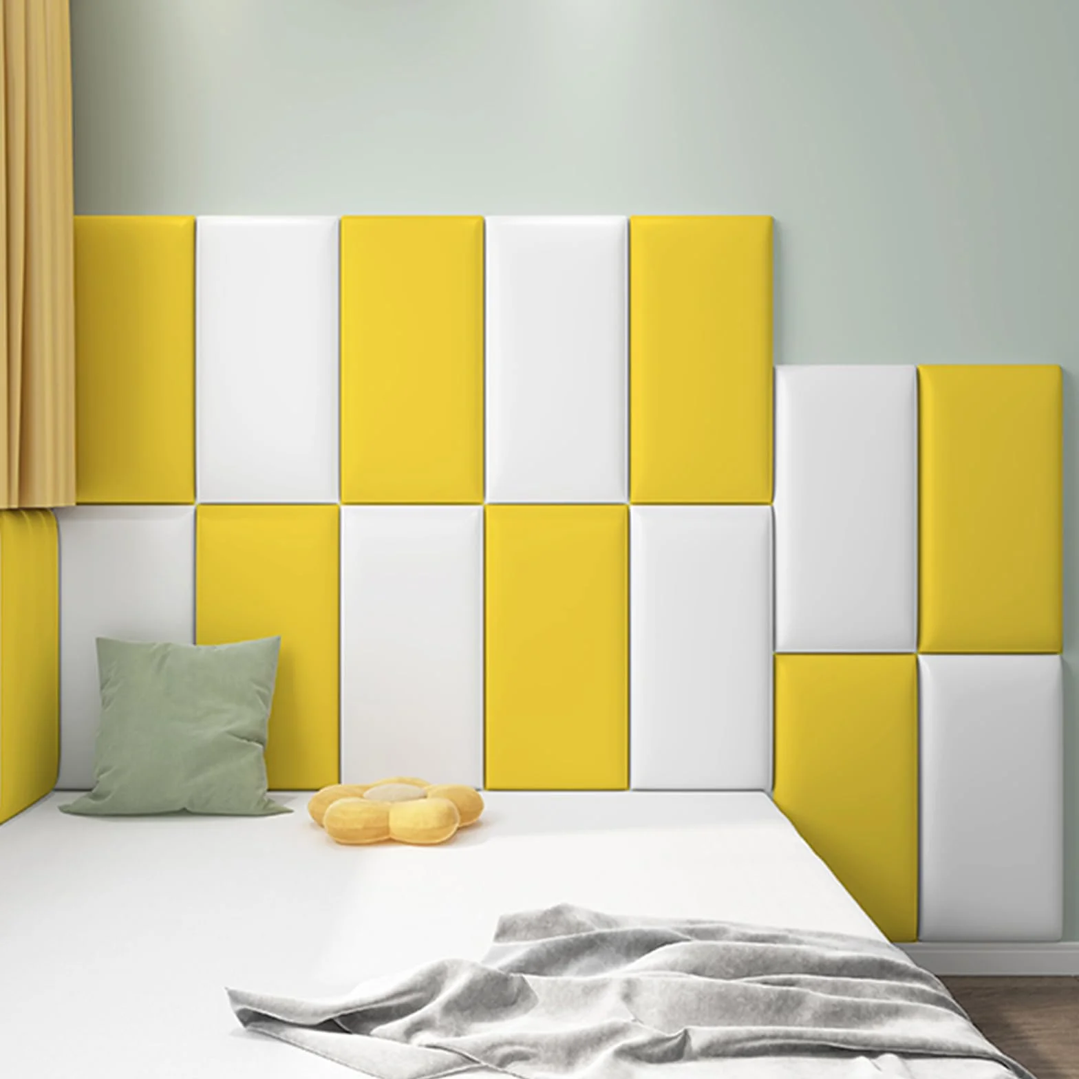 Paneles de pared 3D, paquete suave anticolisión, paquete suave para guardería, pegatinas de pared, paquete suave de tatami, paquete suave de pared de fondo para habitación infantil (blanco-4 unidades)