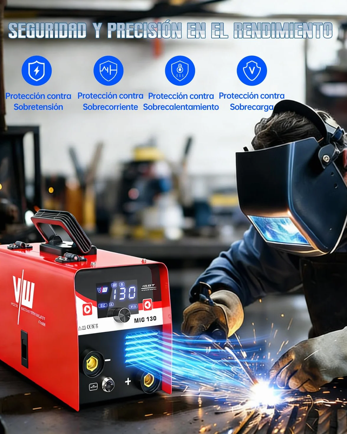 VECTOR WELDING Soldador de Hilo sin Gas 130A, Máquina de Soldar Mig sin Gas con Función de Soldadura por Electrodo, Grupo de soldar Mig Mag Portátil con Alambre, IGBT