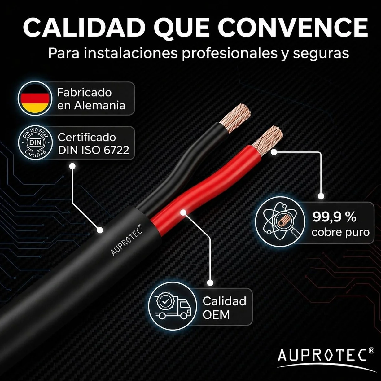 AUPROTEC 4.0mm² - 2 conductores, 10m cable eléctrico redondo I aislamiento de PVC de pared fina DIN ISO 6722 I FLRYY cable automotriz para coche, remolque y caravana