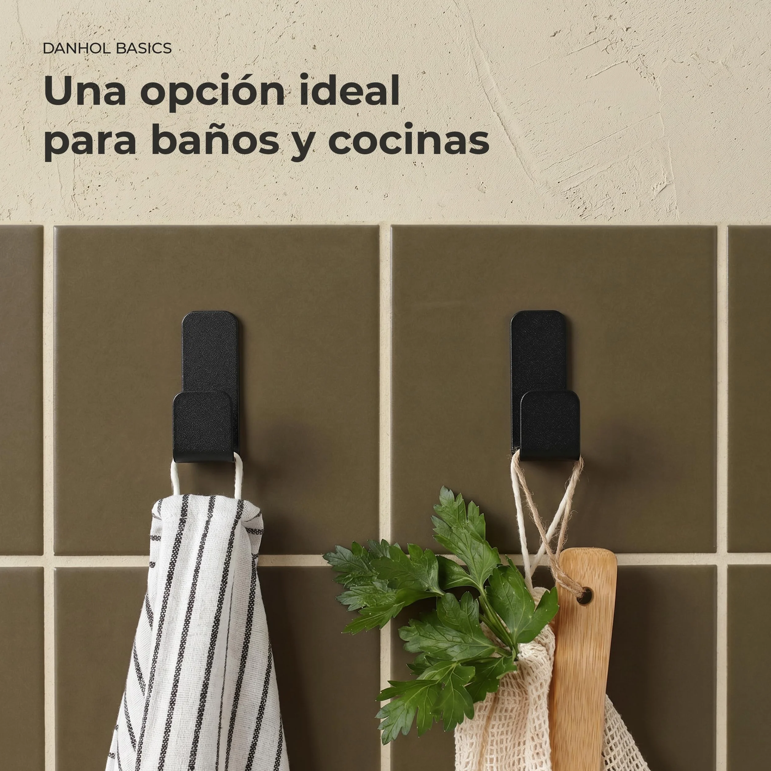 Pack 4 Ganchos Adhesivos para Pared | Colgadores Adhesivos Resistentes | Colgador Toalla Baño sin Taladro | Percha Baño, Dormitorio y Cocina | Negro Mate