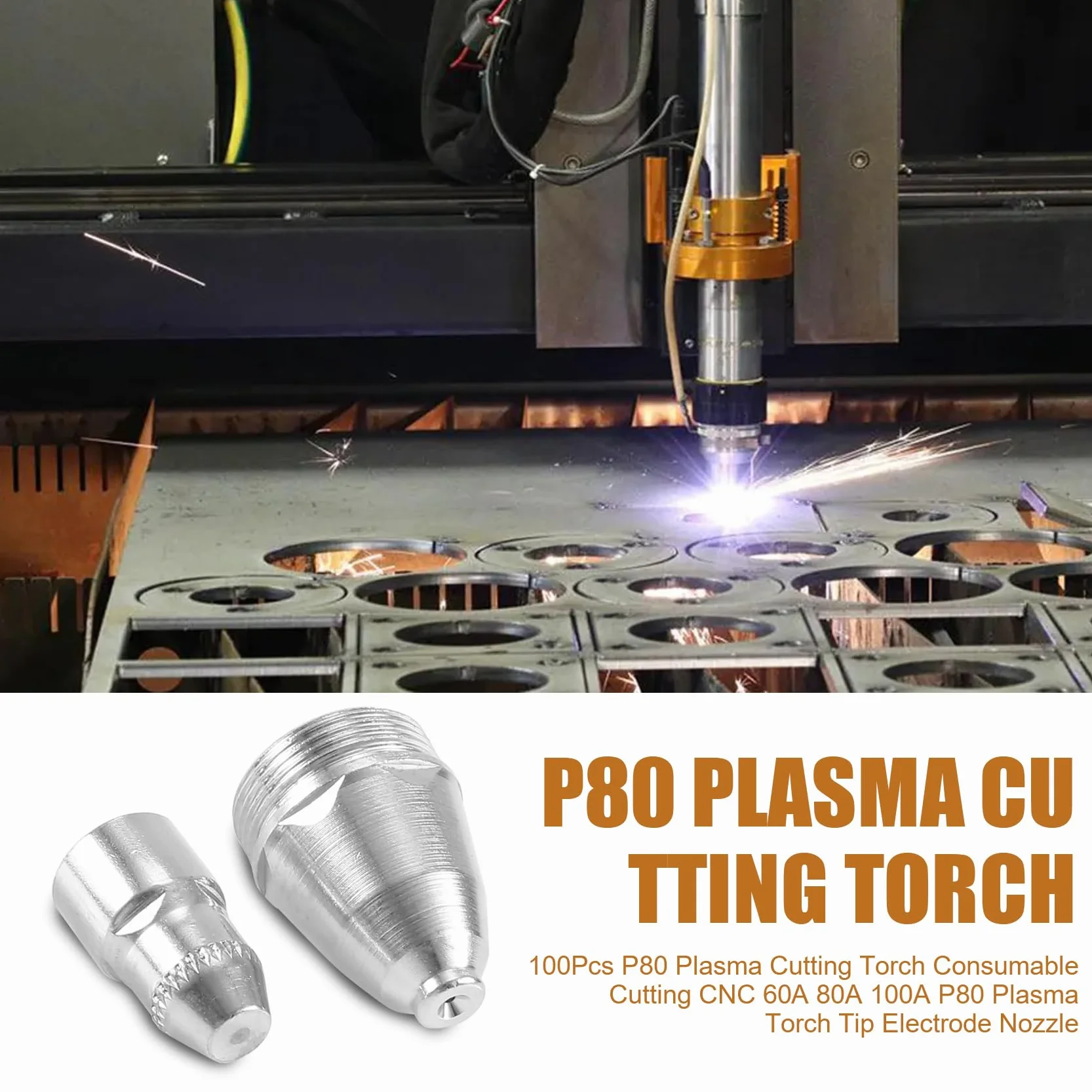 100 unidades P80 Plasma Cortar Material 60A 80A 100A P80 Plasma Punta Boquilla