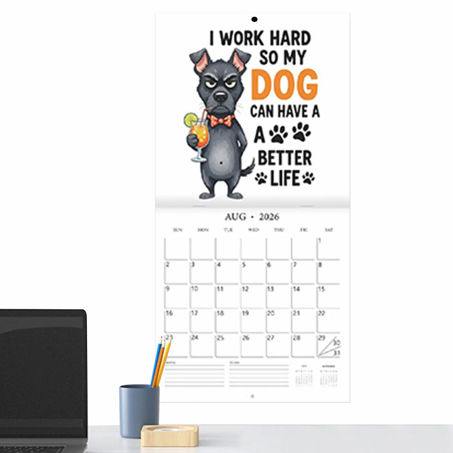 Calendario 2026 Mensual de Pared Perrito Pizarra Organización Laboral Hogar Vacaciones