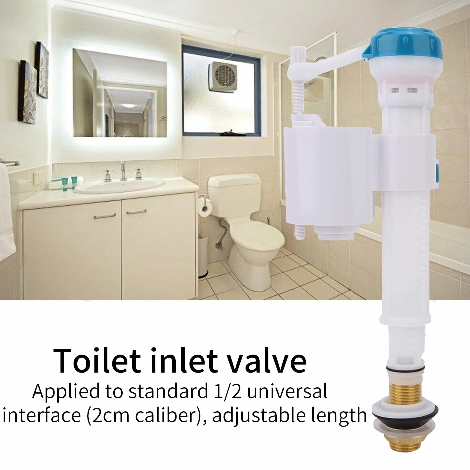 Boya Cisterna,Cisterna WC Universal,Cisterna Wc,Válvula De Flotador,Bolla Cisterna Wc, Válvula de llenado de cisterna de inodoro,ABS Válvula de llenado con Botón Pulsador(G1/2)