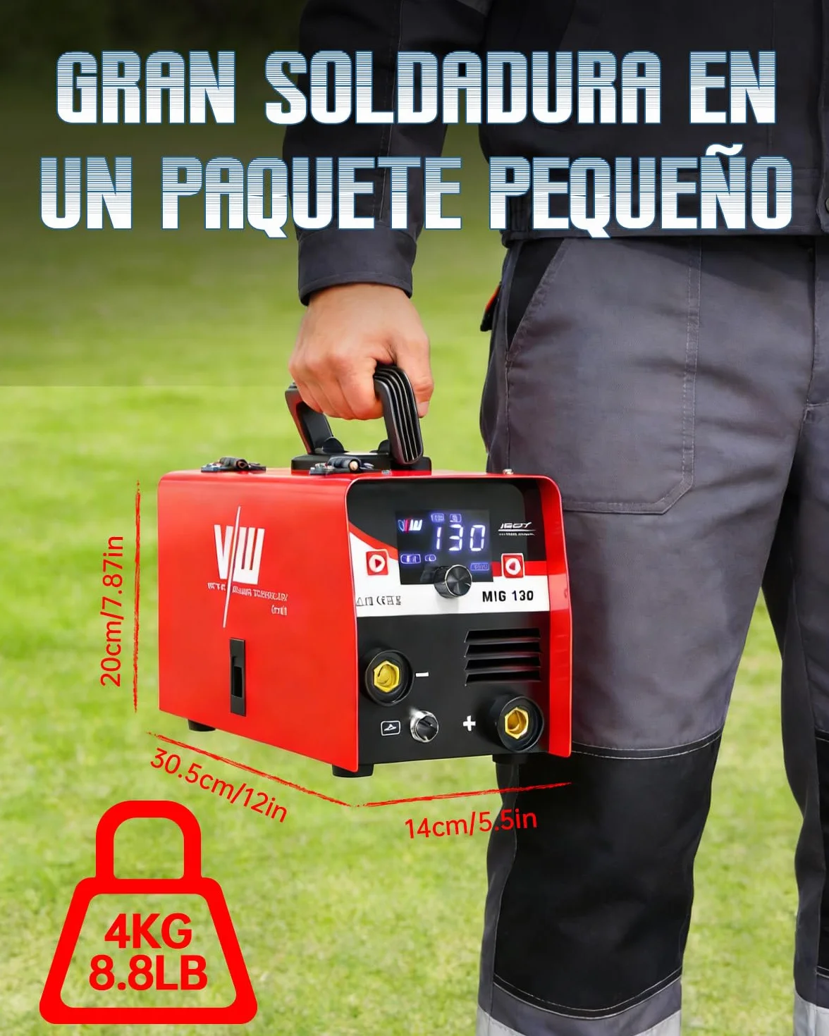 VECTOR WELDING Soldador de Hilo sin Gas 130A, Máquina de Soldar Mig sin Gas con Función de Soldadura por Electrodo, Grupo de soldar Mig Mag Portátil con Alambre, IGBT