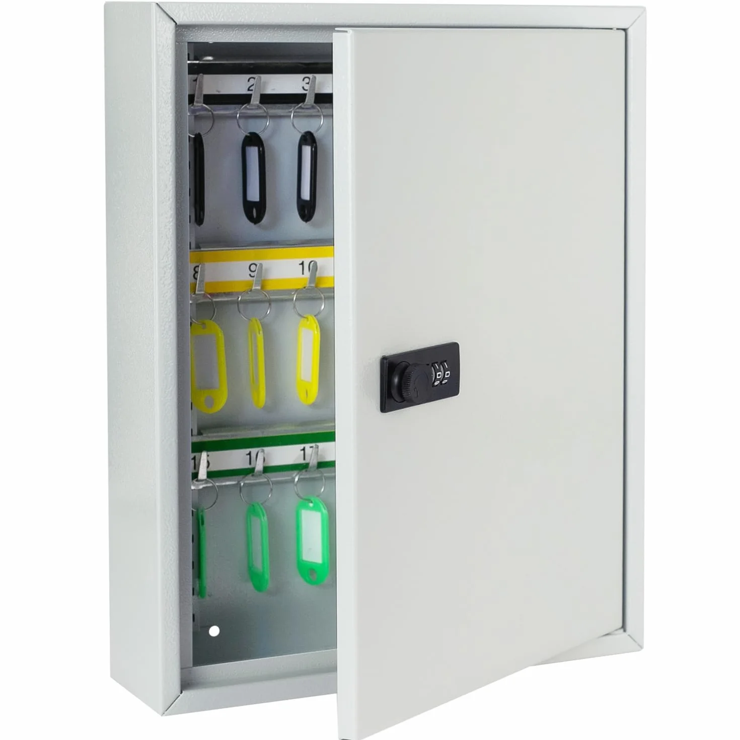 HMF 13642-07 Armario para llaves con código numérico, caja para llaves grande, 42 ganchos, 35 x 27 x 8 cm, gris claro