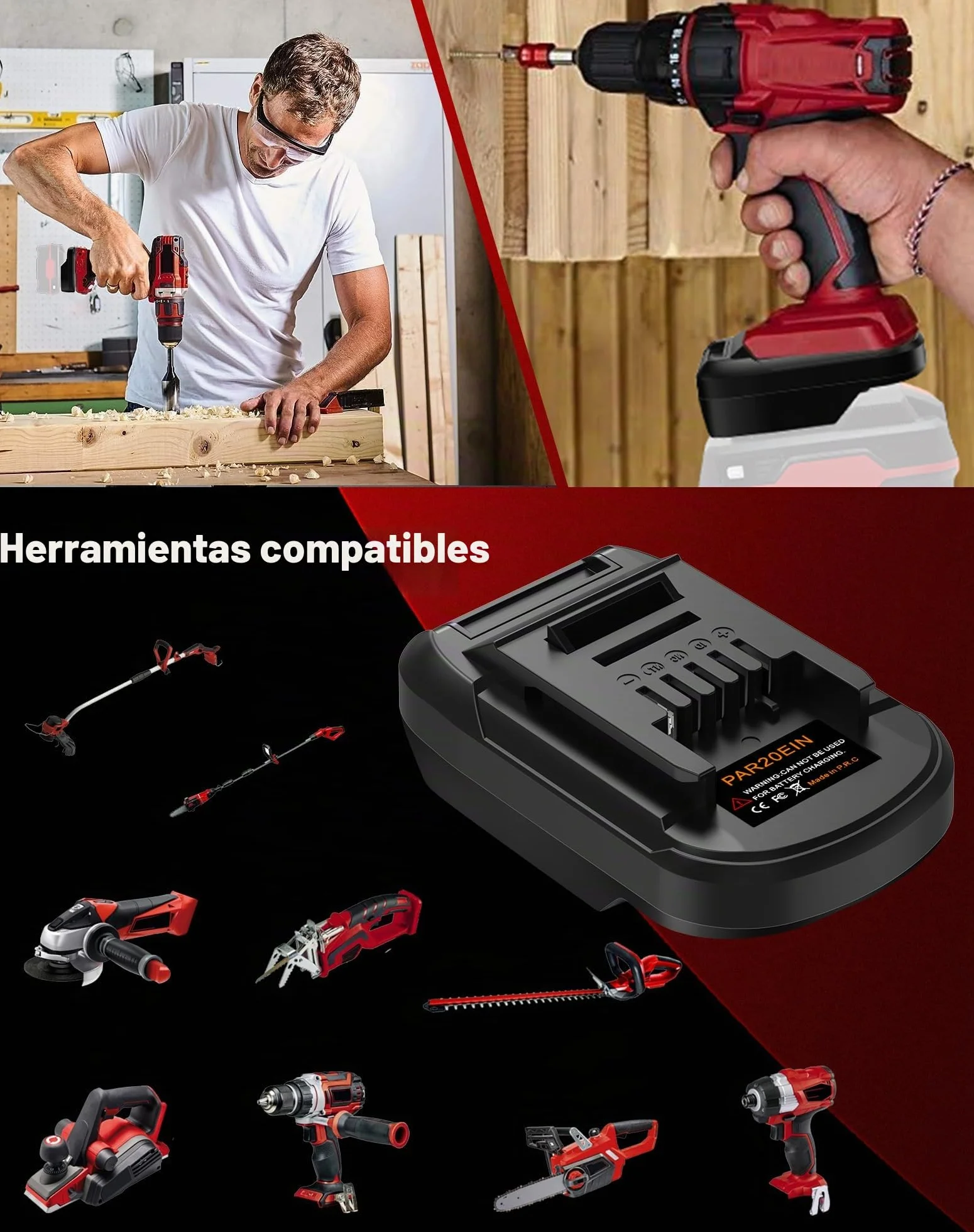 Adaptador de batería Parkside a Einhell, para adaptador de batería Parkside a Einhell, se adapta a baterías de litio Park.side de 20 V, uso para herramientas eléctricas inalámbricas Ein.hell de 18