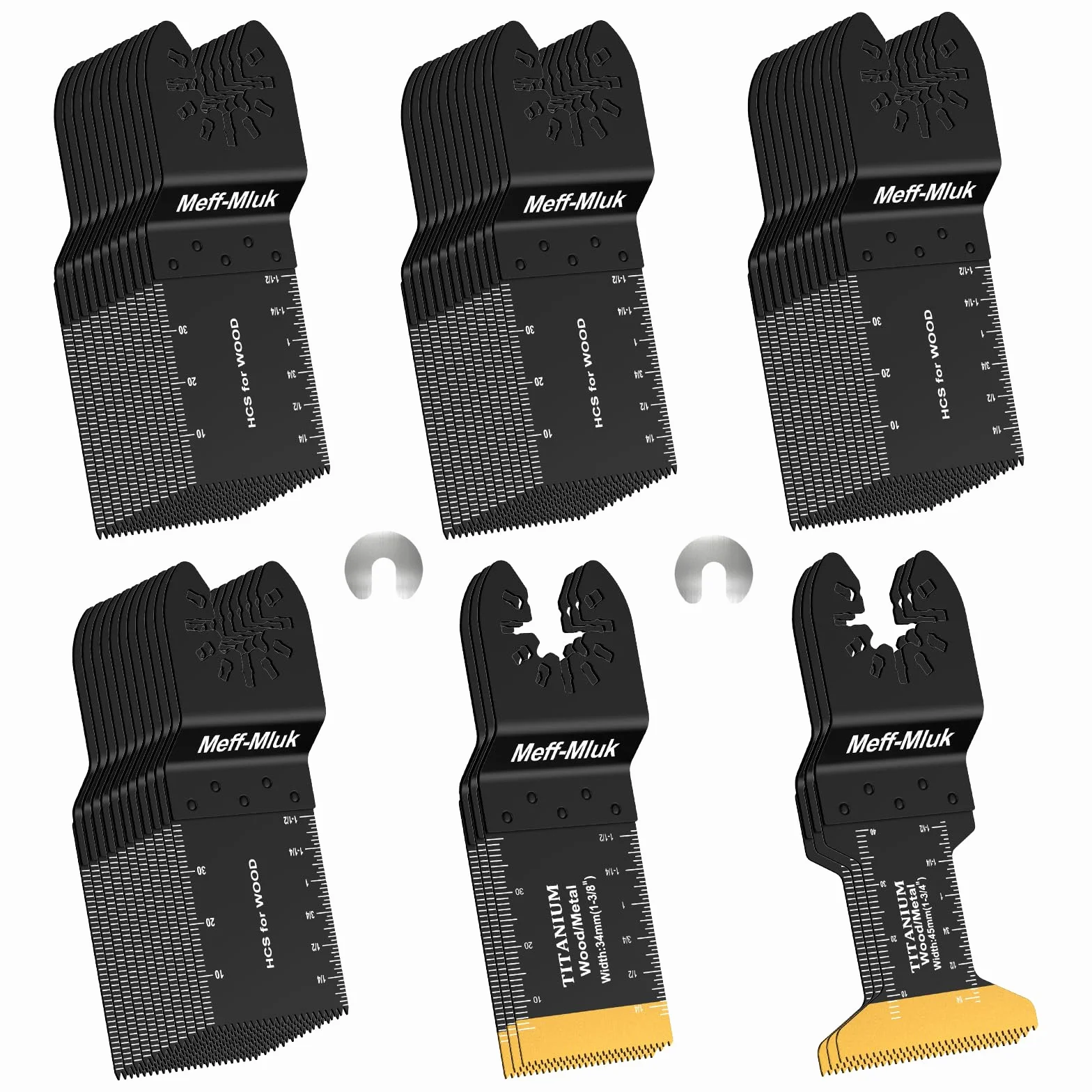 Meff-Mluk 50 cuchillas oscilantes, cuchillas profesionales universales de titanio para cortar madera, plásticos, metal, liberación rápida, kits de cuchillas multiherramienta compatibles con DeWalt