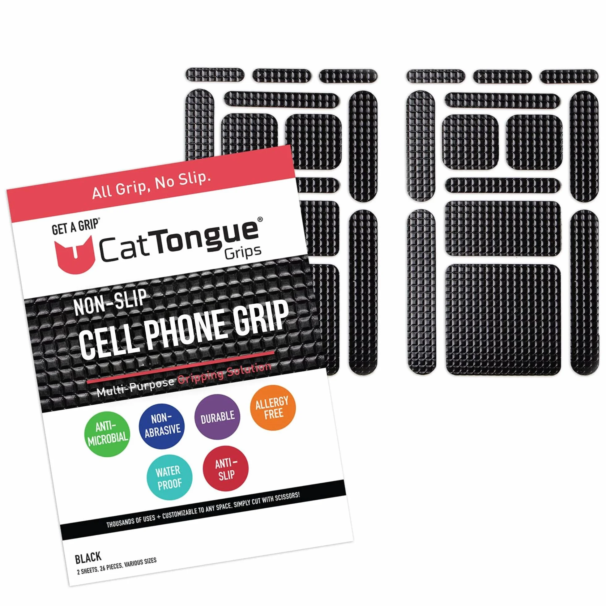 CATTONGUE GRIPS Kit de Agarre Antideslizante: Kit / 26 Pieces (Negro) / 26 Piezas