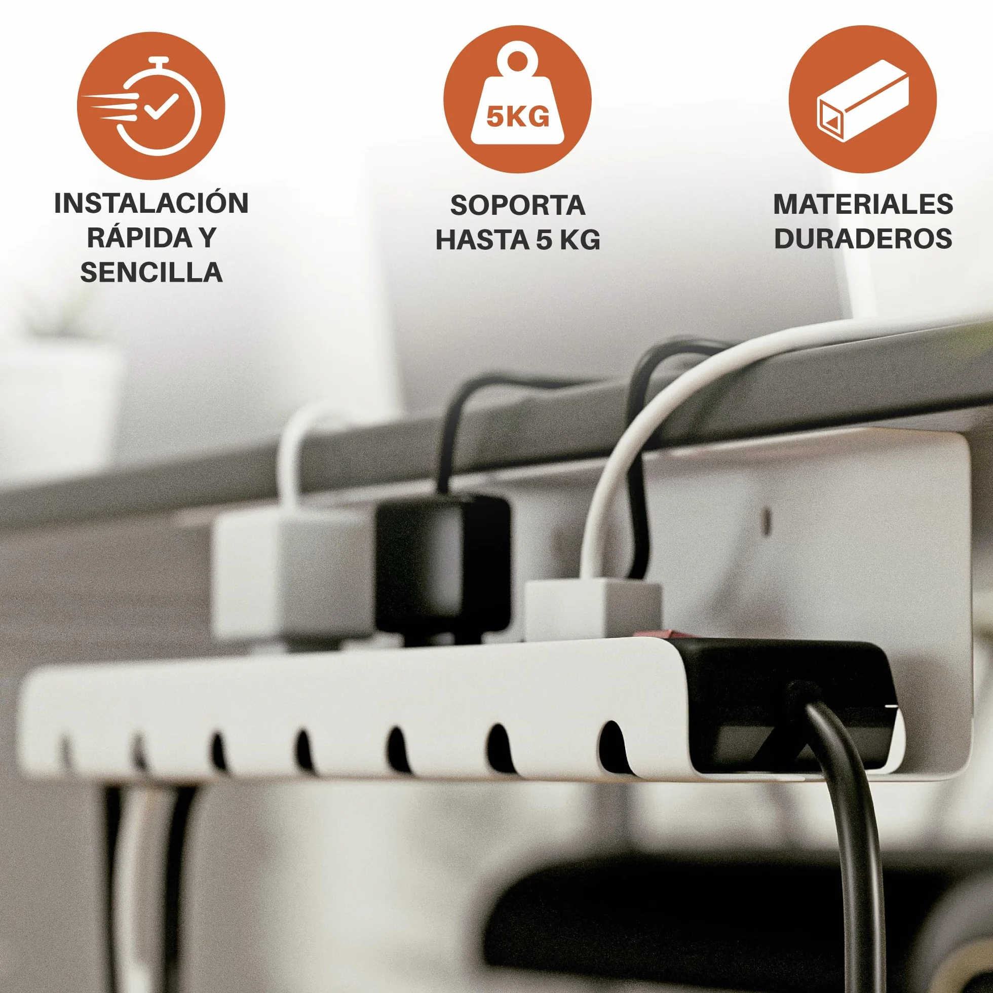 Organizador de Cables de Escritorio Acero Blanco Set de 2 Bandeja Robusta