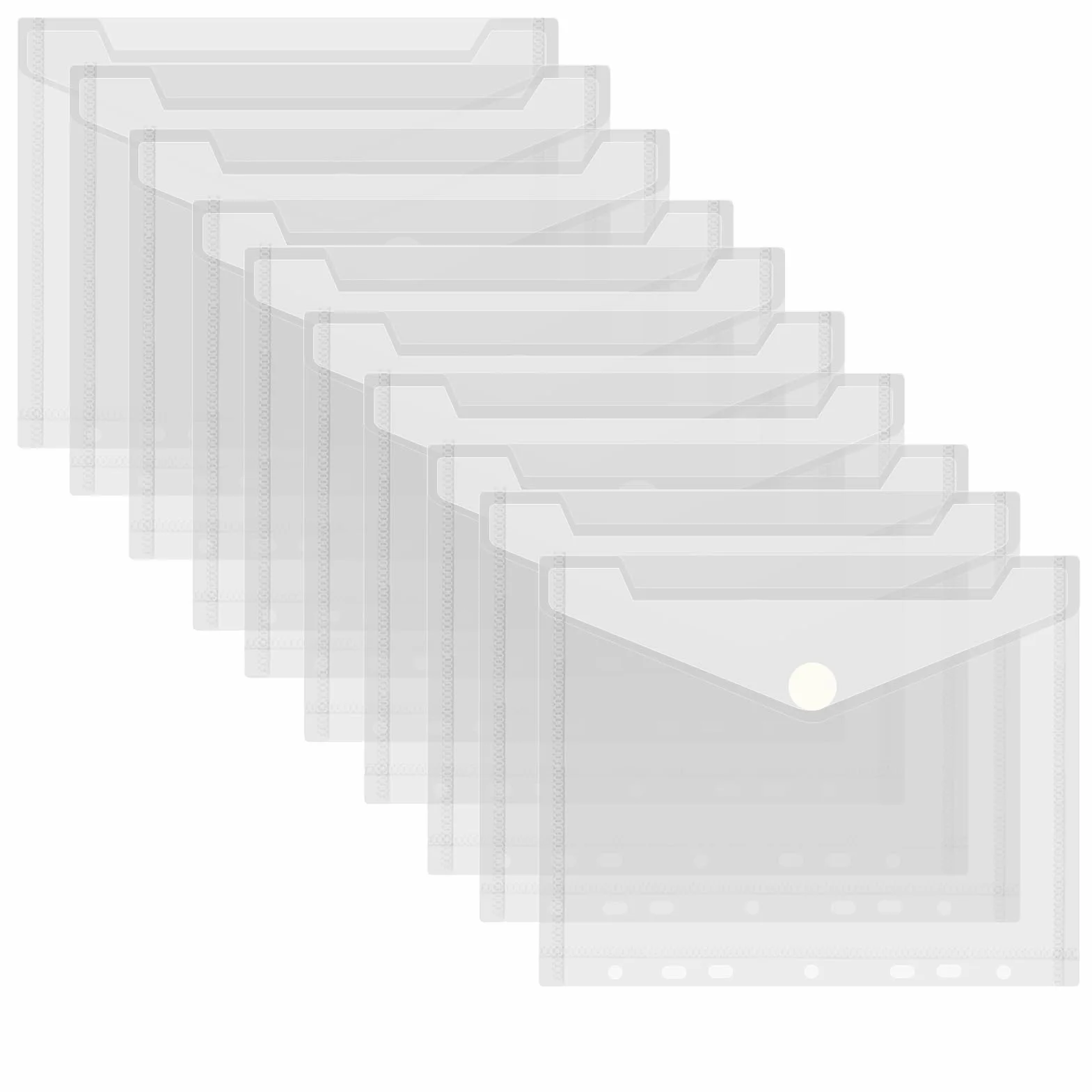 Pack 10 Sobres Archivador a5 con Botón Carpetas Plastico Transparente Bolsa Archivadoras Portafolios Fundas Plásticas 230×180mm Organización de Impermeable Folders para Oficina Escolar (7 Anillas)