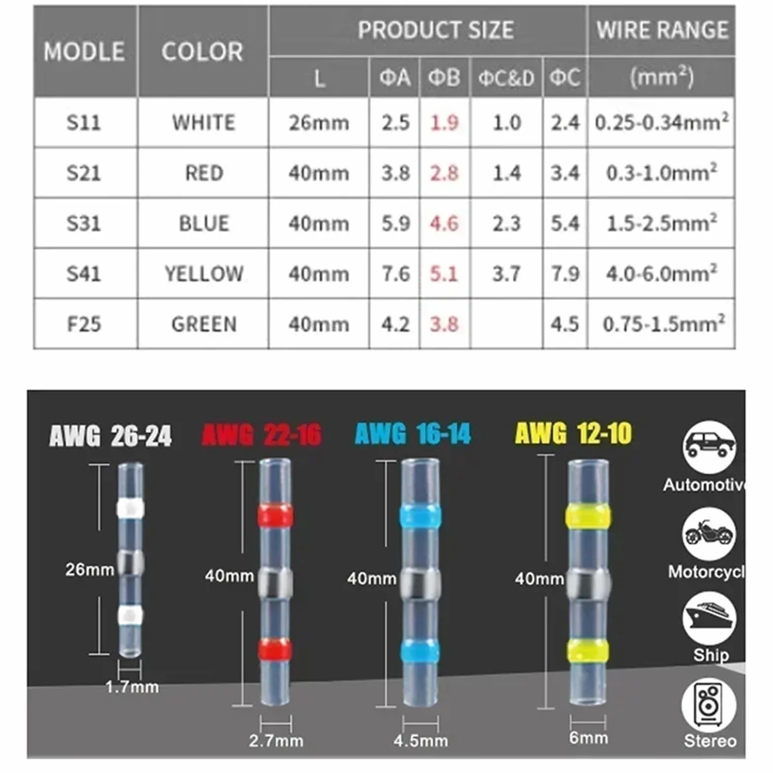 Conectores Termorretractiles Conectores termorretráctiles, terminales de Tubo de Manguito, Empalme eléctrico, Conector de Cable, Soldadura, Cable eléctrico(Blue AWG 16-14,200pcs)