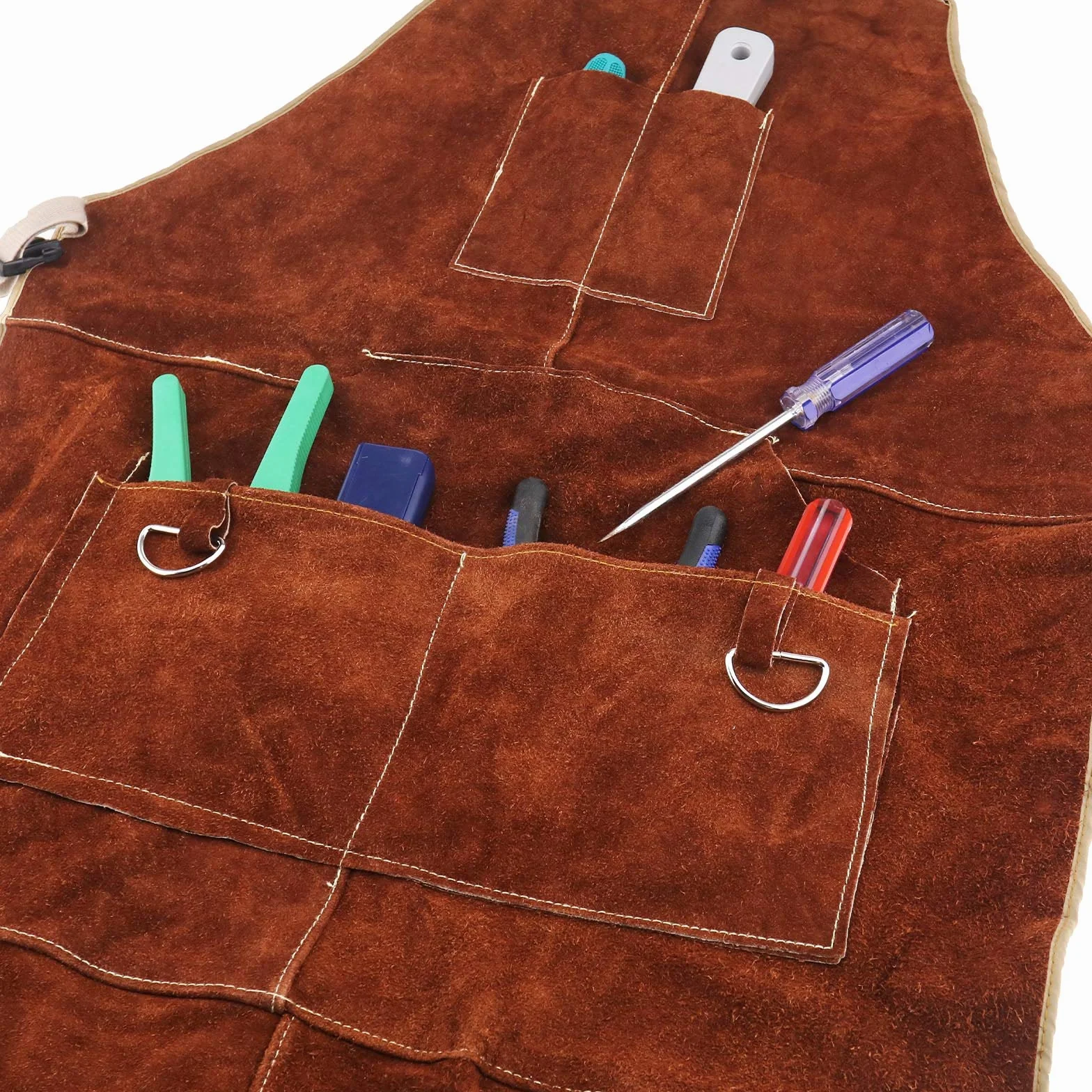 EMSea Delantal de Soldadura de Bolsillo Cuero de Vaca con Hebilla de Liberación Rápida Longitud Ajustable para Hombres Y Mujeres - 90x60 Cm (marrón Oscuro)