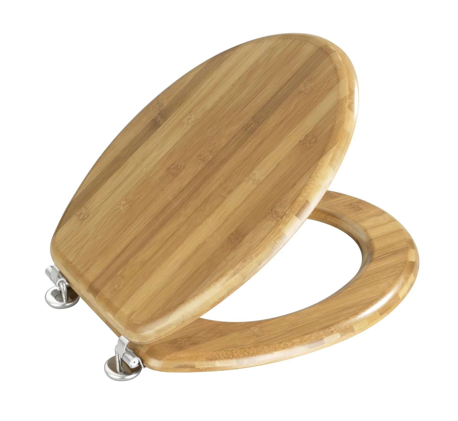 WENKO Tapa de WC Bambus - sujeción de metal- cromo, Bambú, 34.5 x 41.5 cm, Marrón oscuro