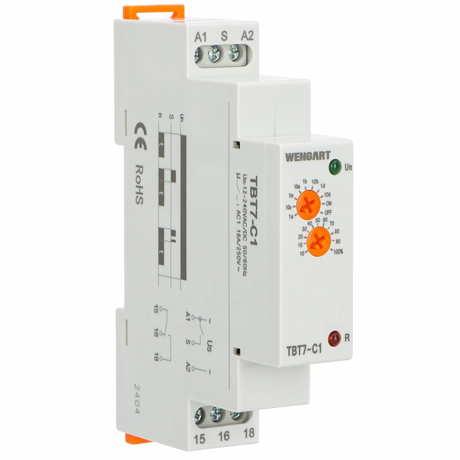 Wengart Relé de tiempo de retardo TBT7-C1, Delay Off_1SPDT Apagado retrasado relé de retardo de tiempo con función única, ACDC12-240V 16A, adecuado para el control de retardo de la carga