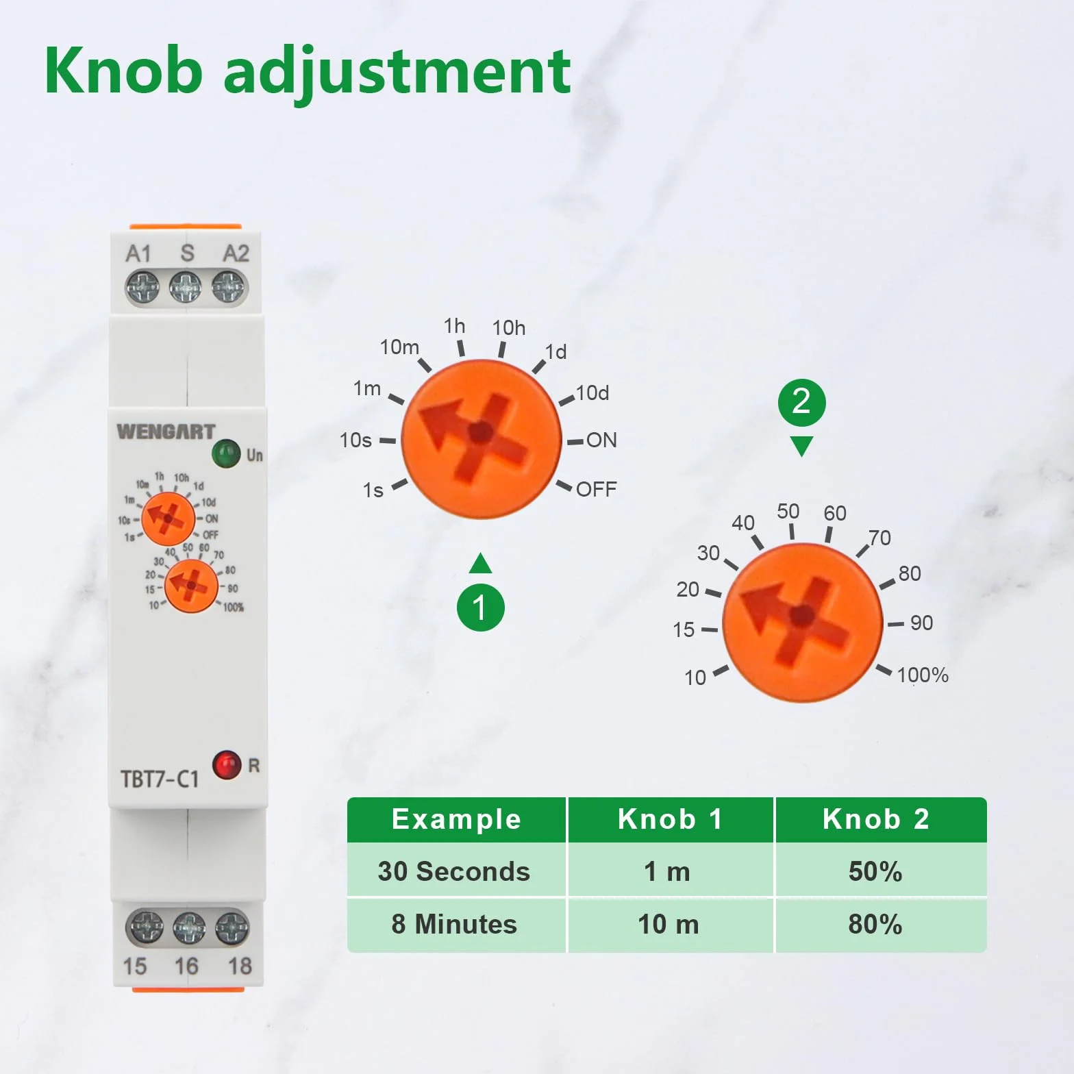 Wengart Relé de tiempo de retardo TBT7-C1, Delay Off_1SPDT Apagado retrasado relé de retardo de tiempo con función única, ACDC12-240V 16A, adecuado para el control de retardo de la carga