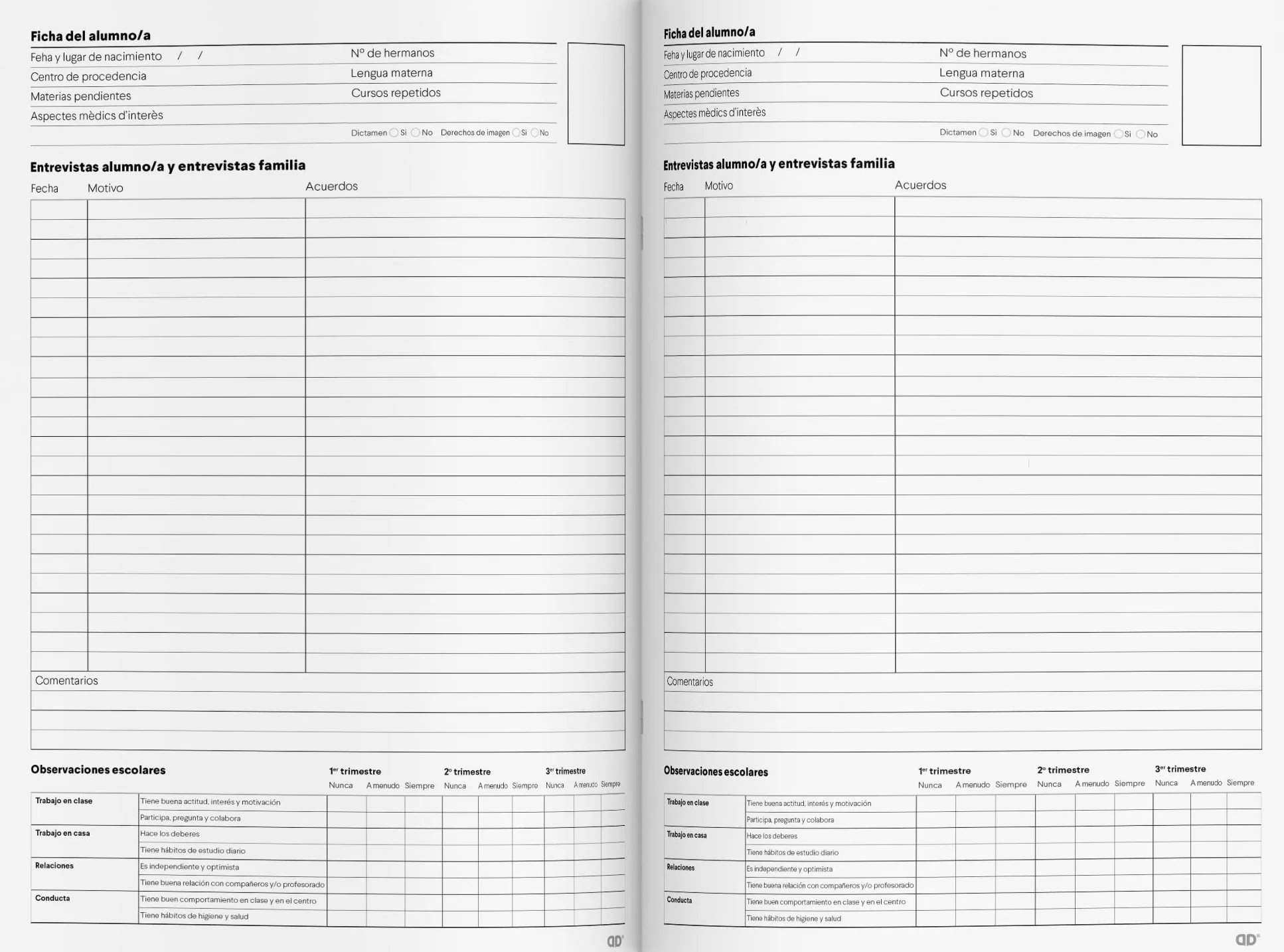 ADDITIO - Cuaderno Dúplex para el profesorado | Evaluación continua | Seguimiento del alumnado | Registro de asistencia por meses | Tamaño A4 | Español | Azul