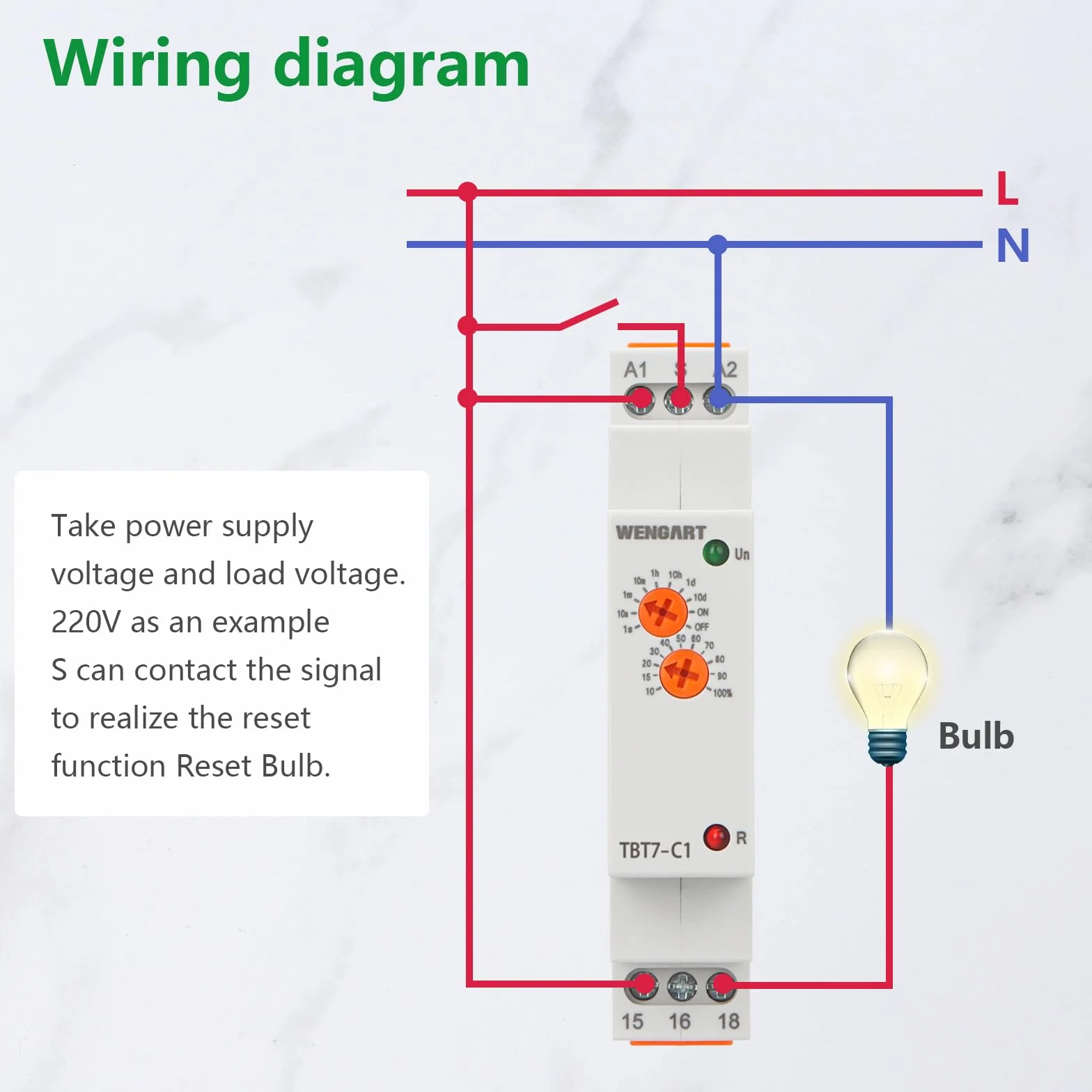 Wengart Relé de tiempo de retardo TBT7-C1, Delay Off_1SPDT Apagado retrasado relé de retardo de tiempo con función única, ACDC12-240V 16A, adecuado para el control de retardo de la carga