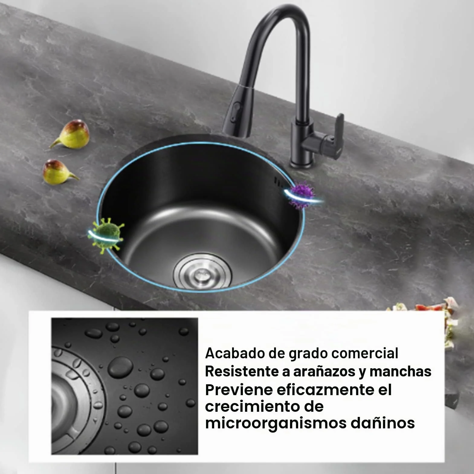 Mini Fregadero de Cocina Redondo Barra de Acero Inoxidable, Fregadero de Cocina Barra de Acero Inoxidable Lavabo Redondo con Tubo de desagüe 30 cm de diámetro