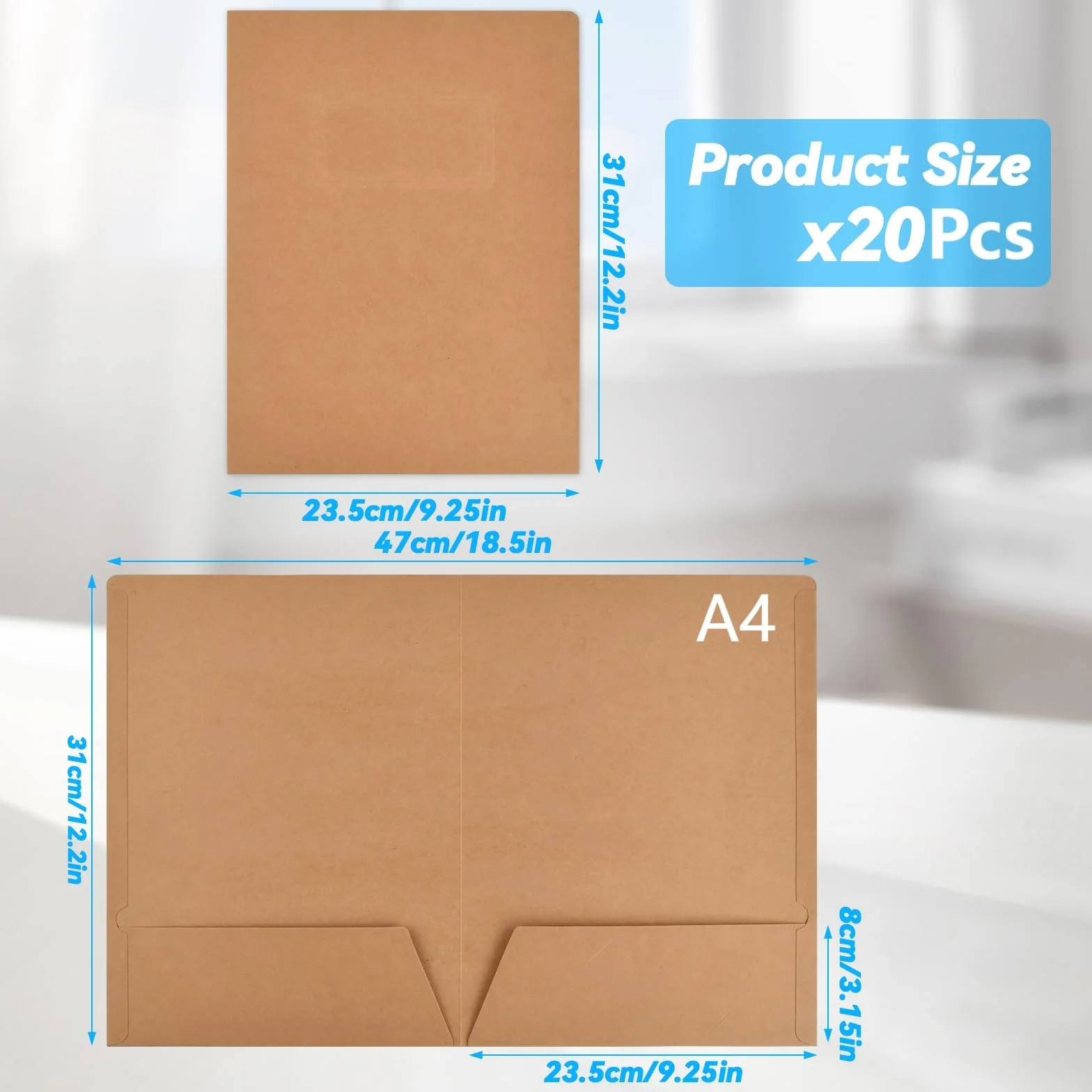 Carpetas de Papel Kraft A4 350gsm con Ranuras para Tarjetas, Carpeta de Presentación de Cartón para Documentos, Subcarpetas Simples para Escuela Oficina (Marrón)