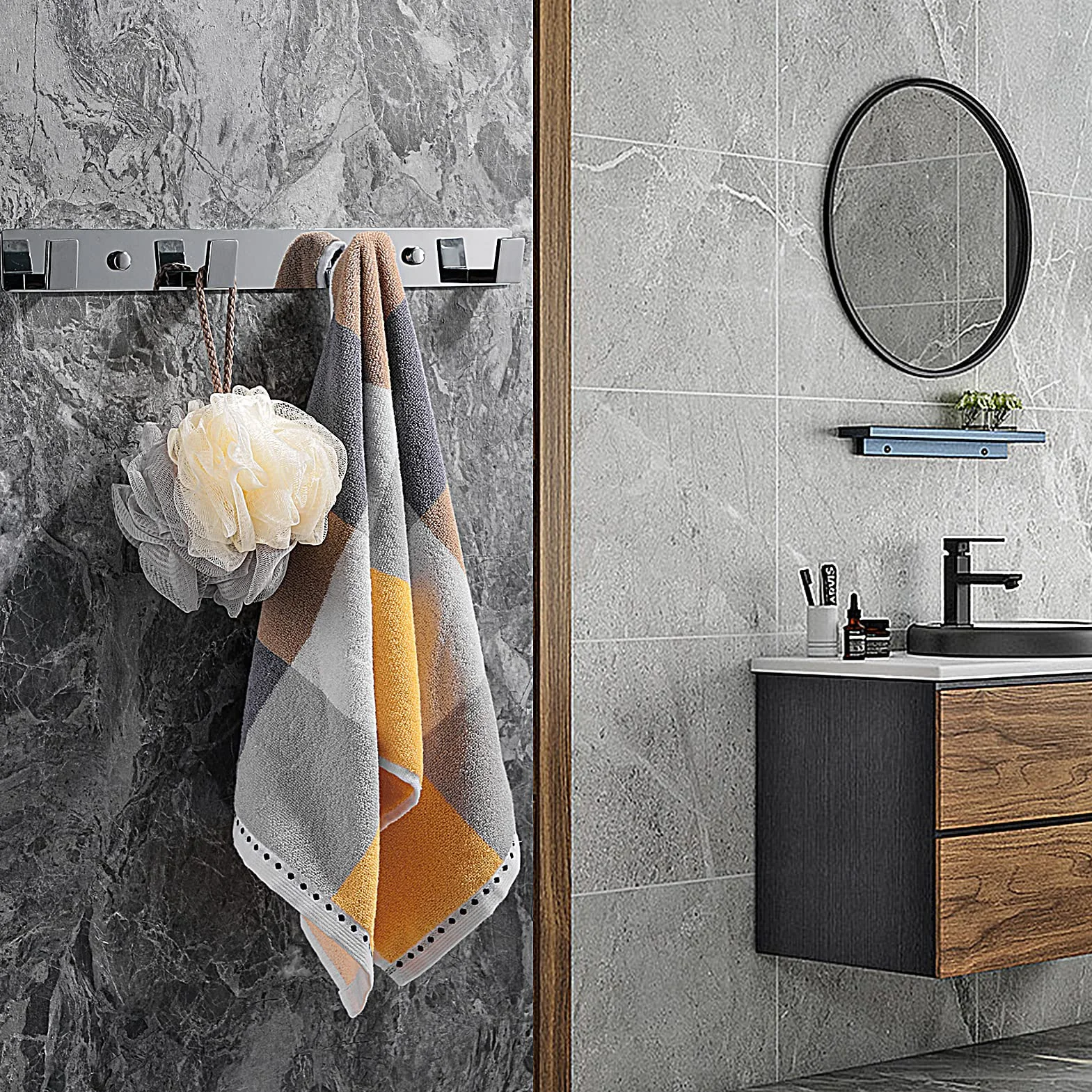 YUET Percheros Pared con 4 Ganchos, Acero Inoxidable, Ganchos Perchas de Montaje en Pared, Colgadores Toalleros de Gancho para Baño Cocina Albornoz Trapos Puerta Entrada, Cromado