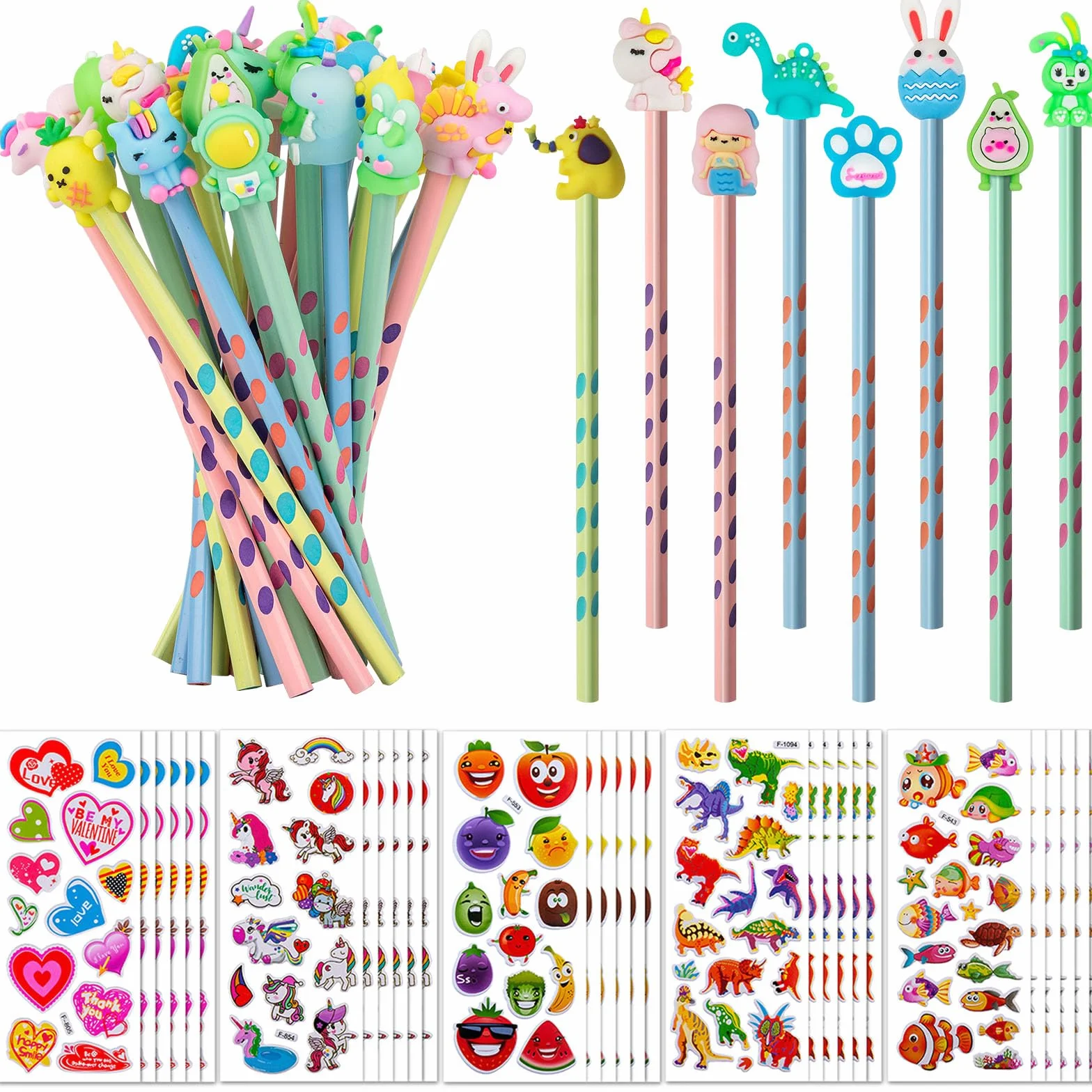 Set 60 Lapices y Pegatinas 3D Infantiles Regalos Cumpleaños Niños Colegio
