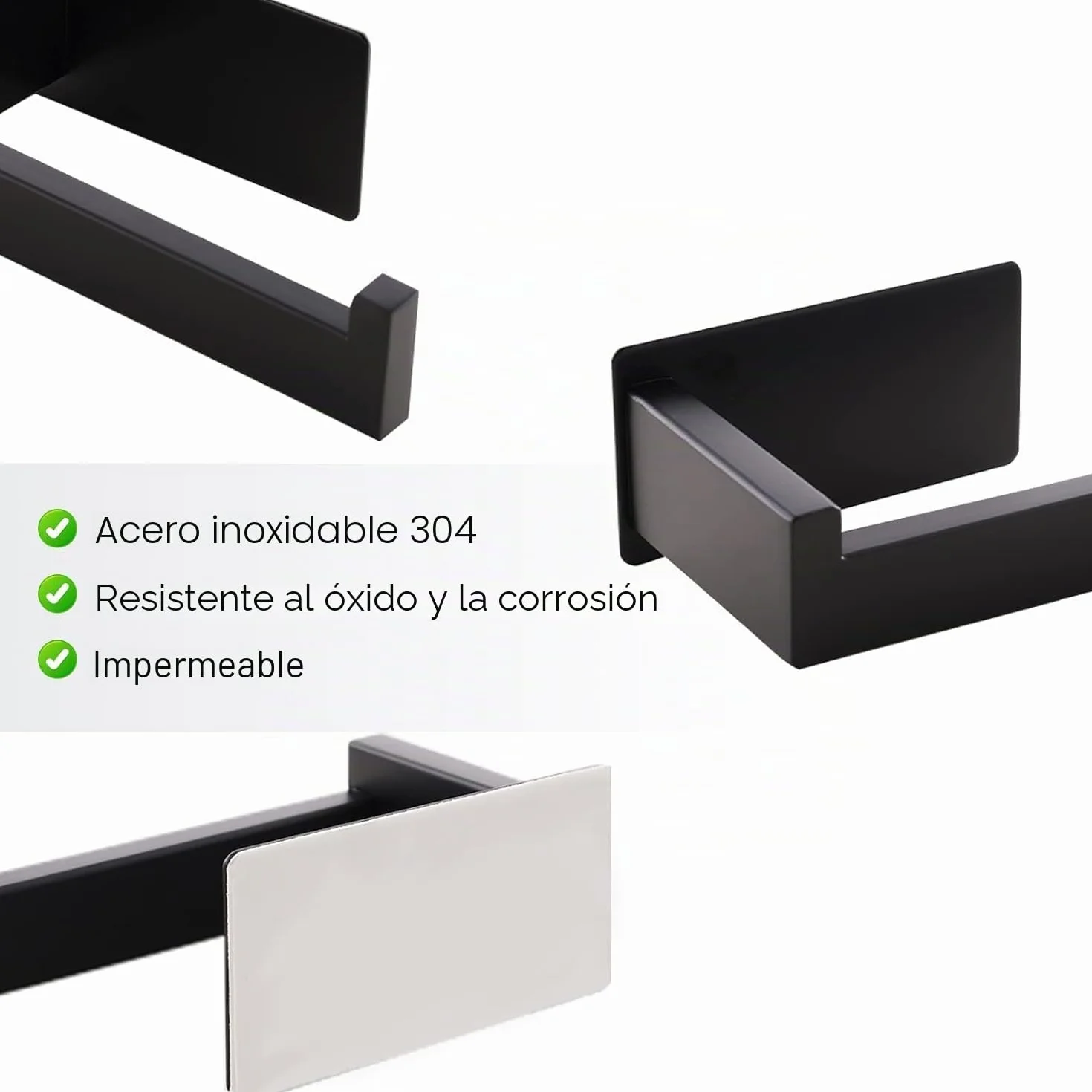 Aikzik Soporte para papel higiénico negro, portarrollos sin taladrar de acero inoxidable con 2 ganchos adhesivos