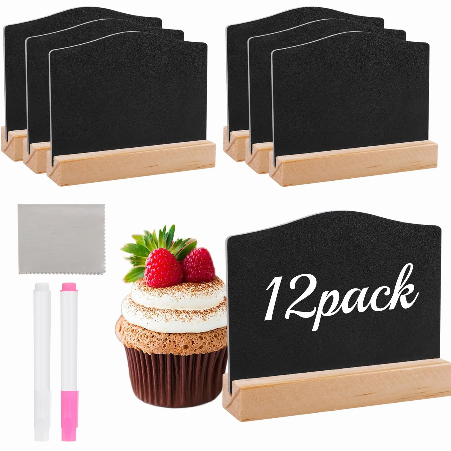 Mini Pizarras con Bases de Madera, 12 Piezas, Letreros de Pizarra Vintage para Bodas Buffet Menú