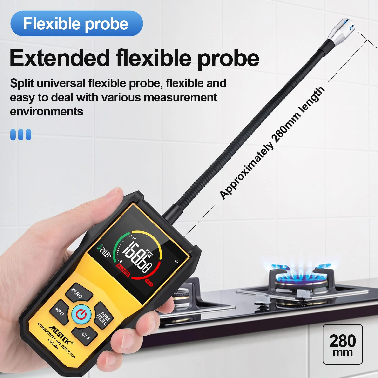 Detector de Gas Natural Detector de Fugas de Gas MESTEK Butano Propano Metano Ciudad LPG LNG Combustible Gas Sensor Portátil Alarma de Gas con Batería LCD para Ciudad Cocina Garaje Autocaravana