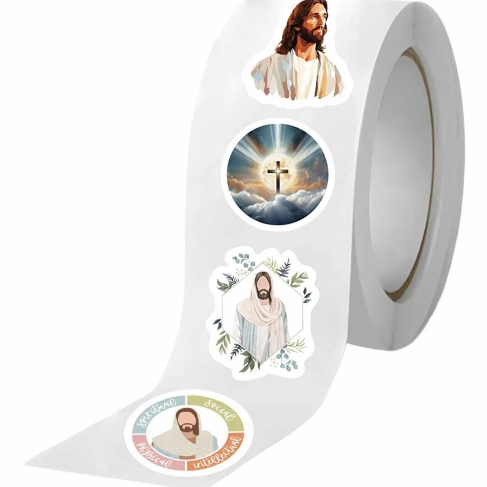 500 Pegatinas Cristianas de Jesús, Rollos de Sellos para Sobres con Versículos Bíblicos, Calcomanías Religiosas para Niños