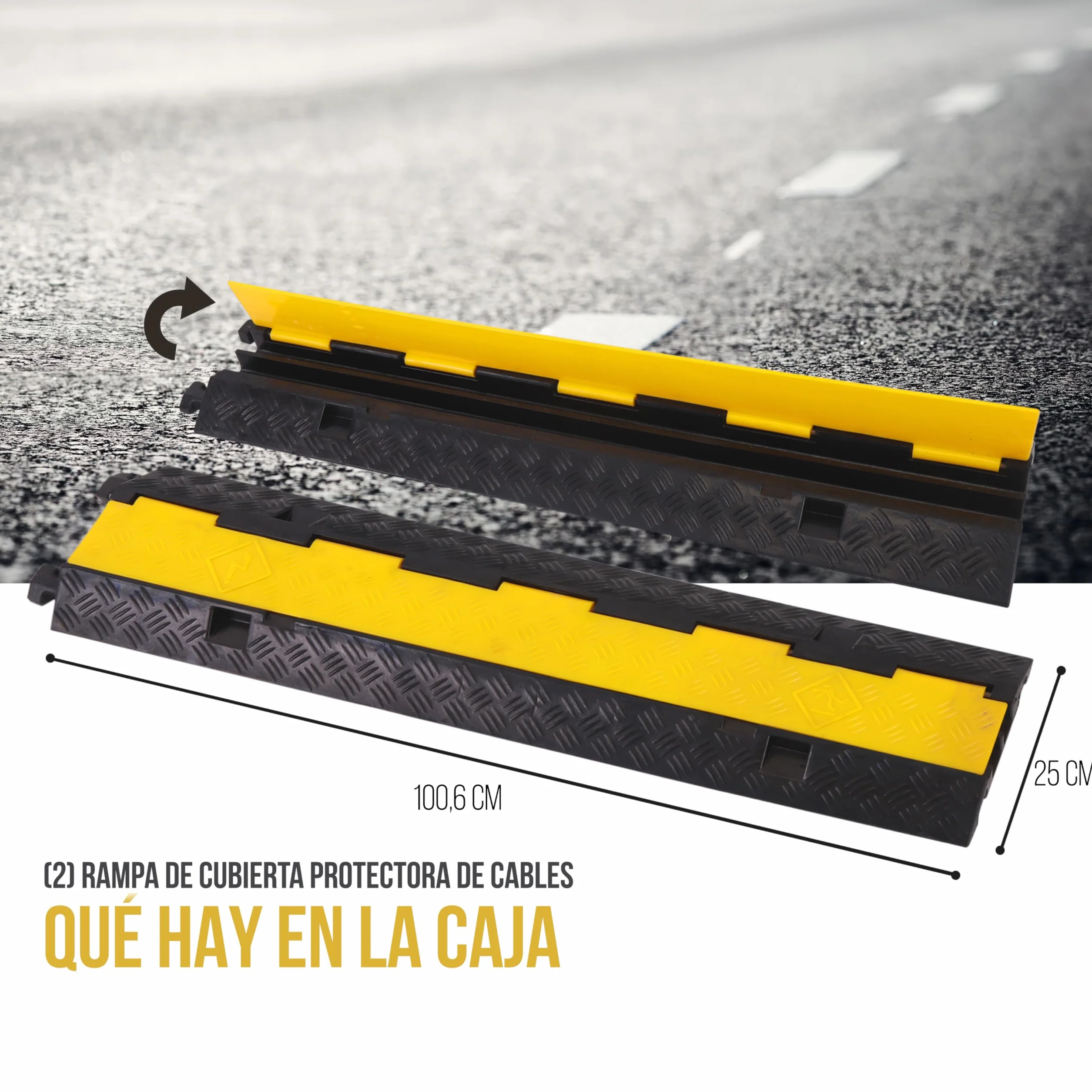 Pyle Cubre Cables Suelo, Pasacable, Canaleta, Interiores, Exteriores, Soporte de 907kgs, Tapa Superior Abatible, Diseño de 2 Canales, Protector de mangueras de Alta Resistencia, Seguro