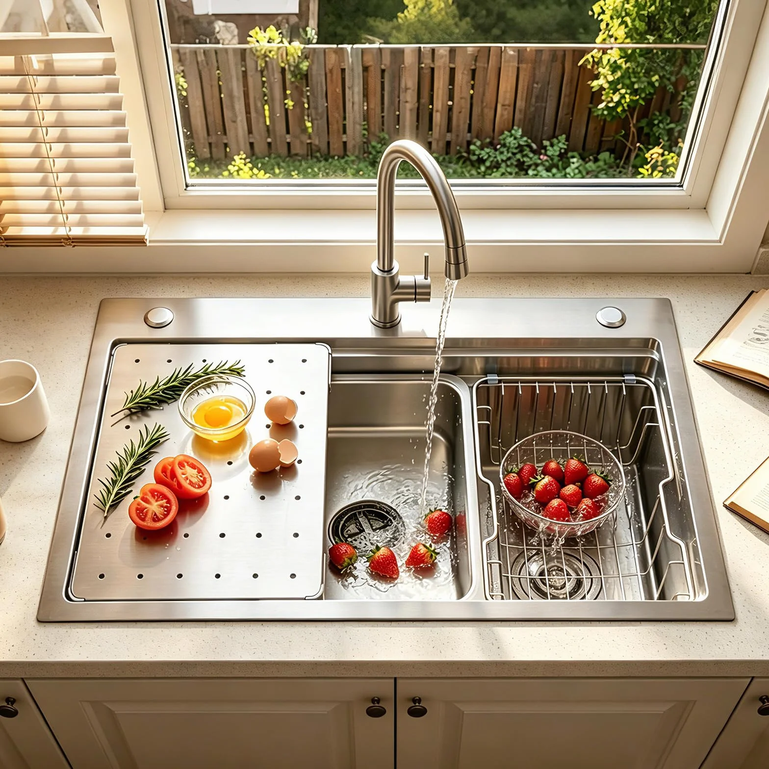 Fregadero de cocina multifunción de 65 x 50 cm, de acero inoxidable 304, hecho a mano, fregadero de cocina grande de una bañera, instalación a ras o sobre encimera con bañera extraíble