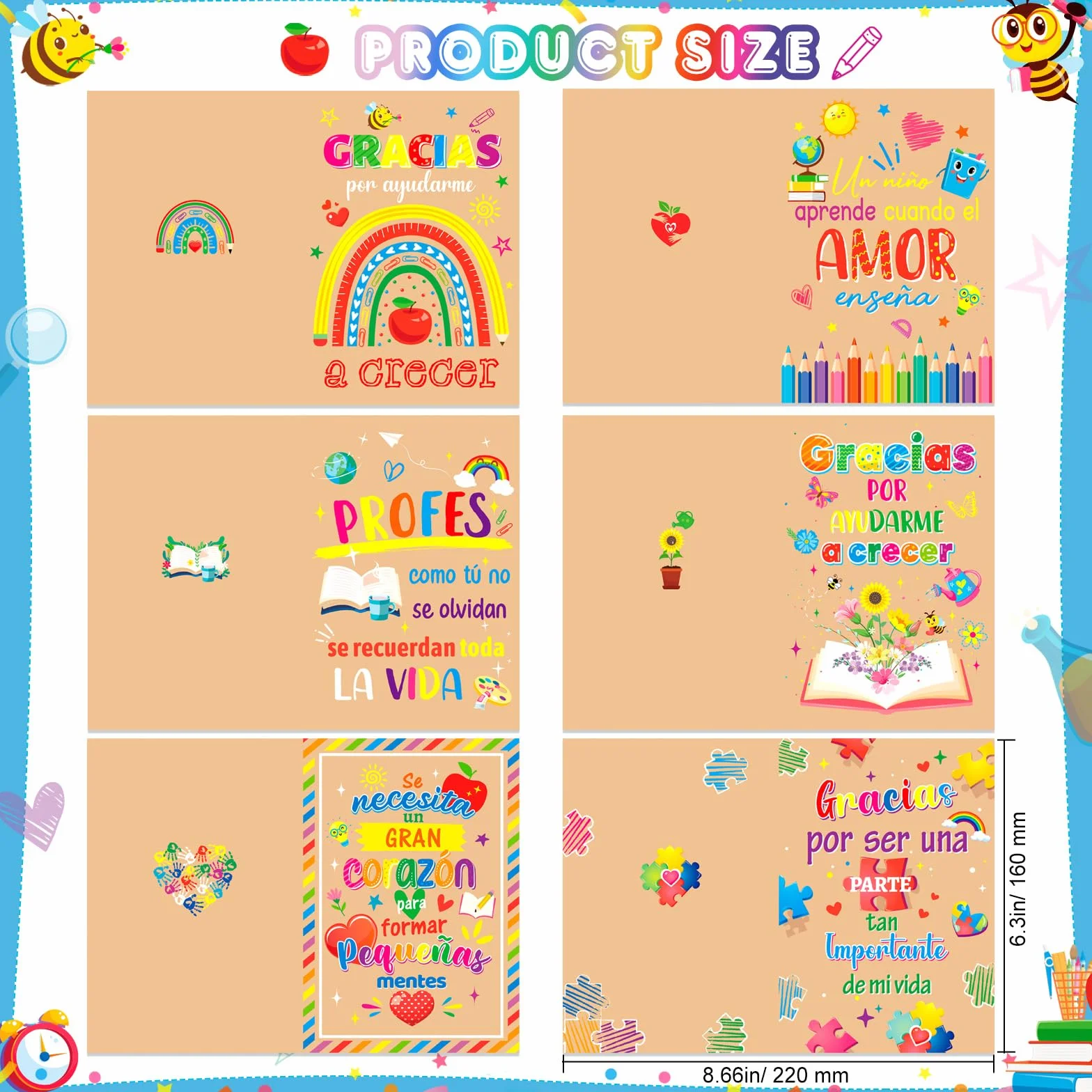 HOWAF Regalo Profesora, 6 Tarjeta Profesor & 6 Llavero Profesora, Regalos para Profesores