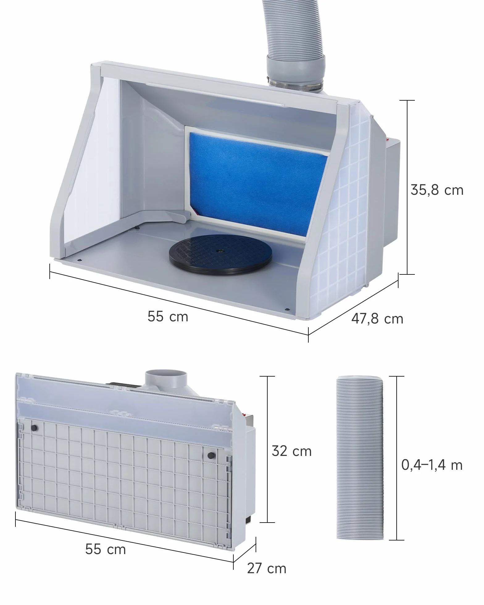 VONLUCE Cabina de Pintura Plegable con Aerógrafo Profesional, Ventilación Ajustable 4m³/min, 3 Luces LED, Plato Giratorio 19 cm Manguera 1,4 m para Modelos y DIY