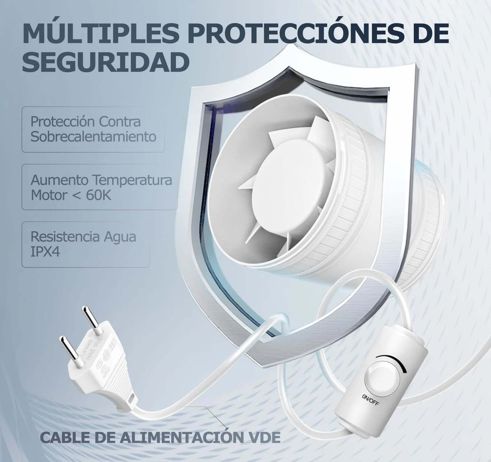 Extractor de Aire en Línea 100 mm Velocidad Ajustable Protección Sobrecalentamiento