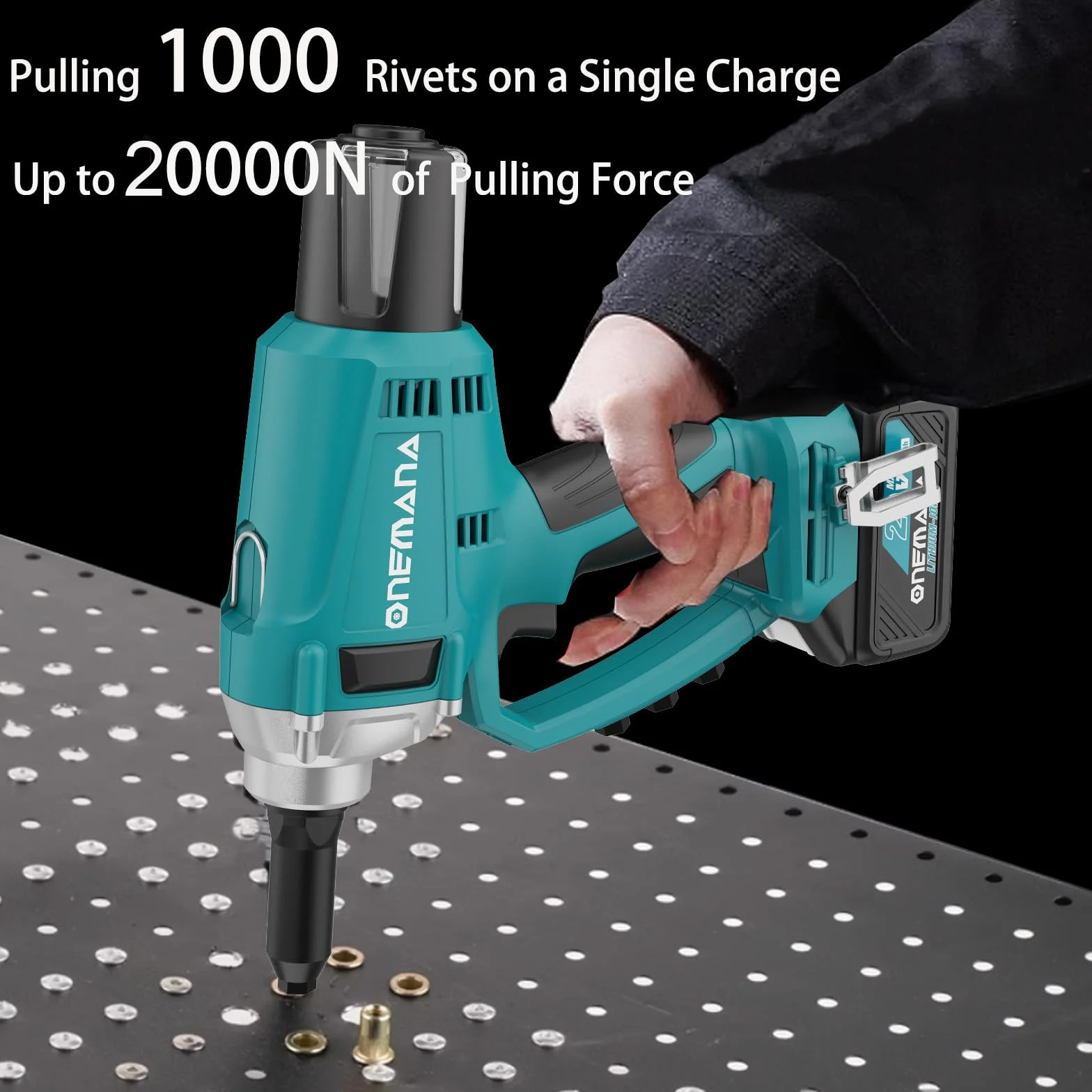 Pistola Remachadora Inalámbrica Batería, ONEMANA Pistola de Remache Eléctrica sin Escobillas 20000N 480RPM, Pistola de Tuerca de Remache Automático con LED（Remachadora Solo Cuerpo）