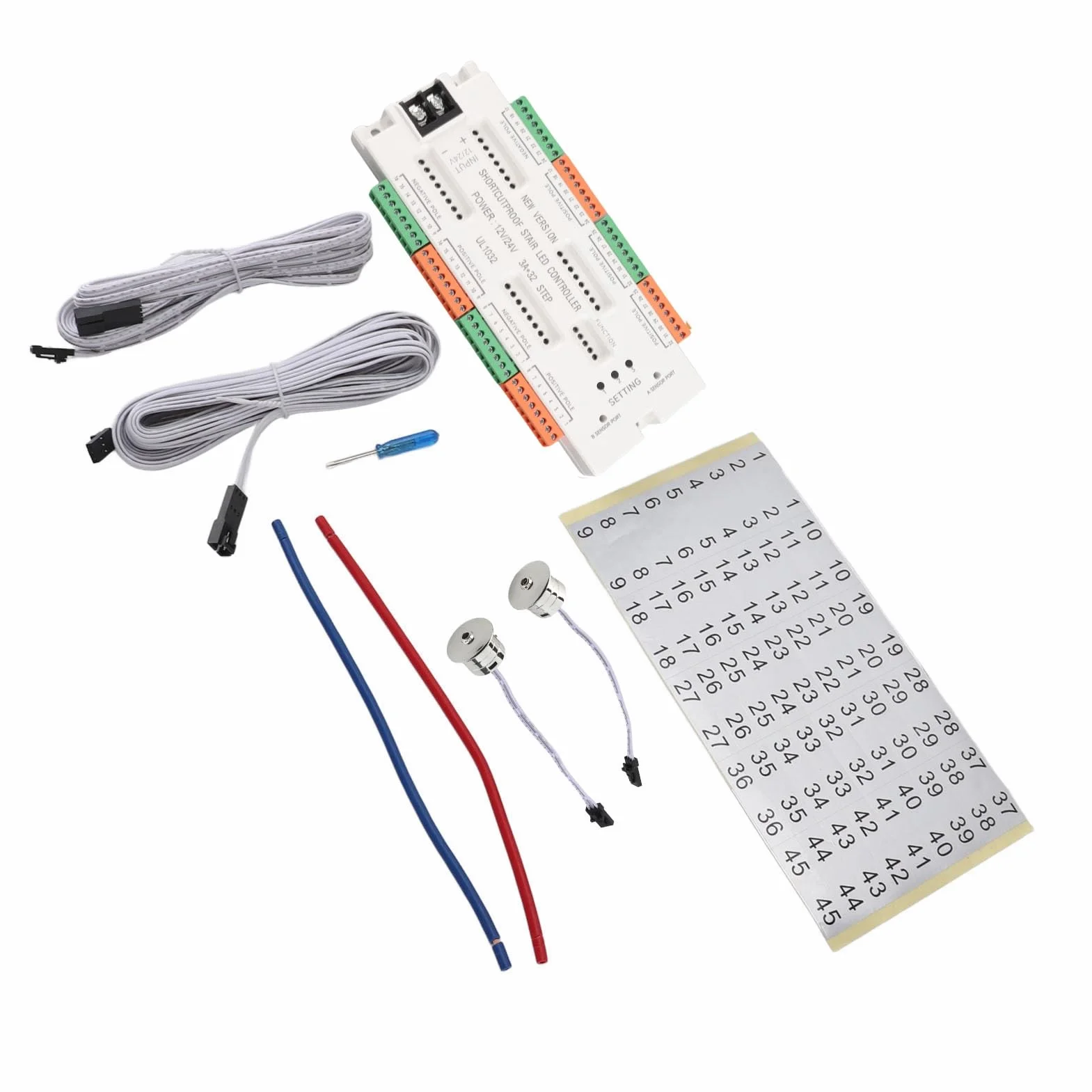 Wakects Sensor de movimiento Kit de controlador de luz de escalera LED, para escaleras, con material ABS ignífugo, control de iluminación automático