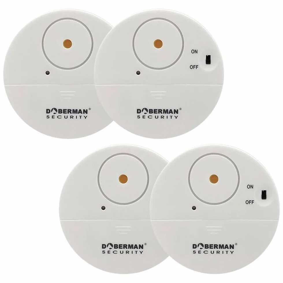 WOWSEA Doberman Alarma de Ventana ultradelgada de Seguridad, Alarma Fuerte de 100dB y sensores de vibración, Alarma antirrobo de diseño Moderno y Ultrafino con Respaldo Adhesivo (4 Paquetes)