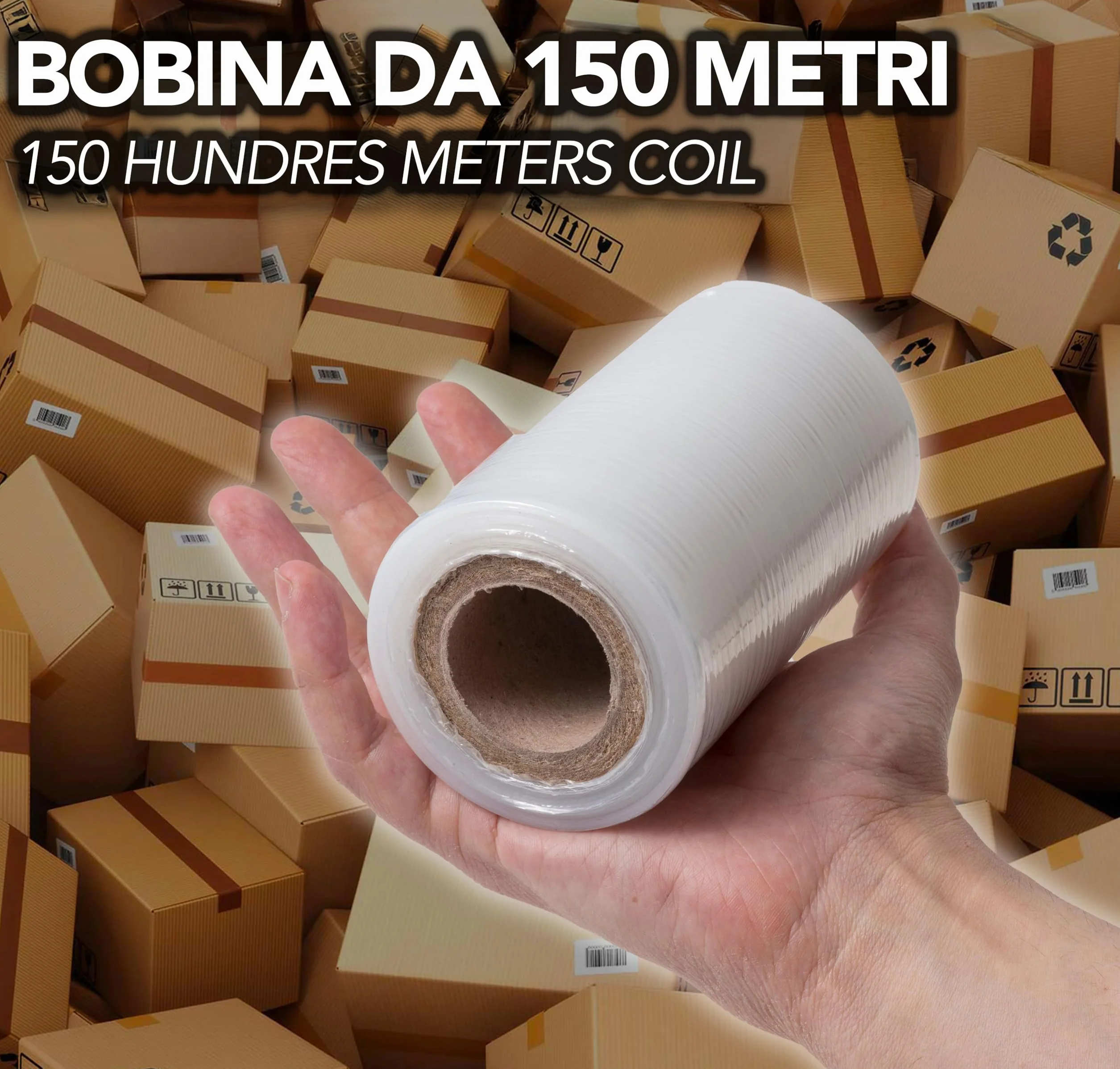 IPEA Película Estirable Transparente para Embalaje - 150 Metros x 12 cm - Made in Italy - Rollo película para Protección, Embalaje de Objetos en Transporte - Resistente al Desgarro