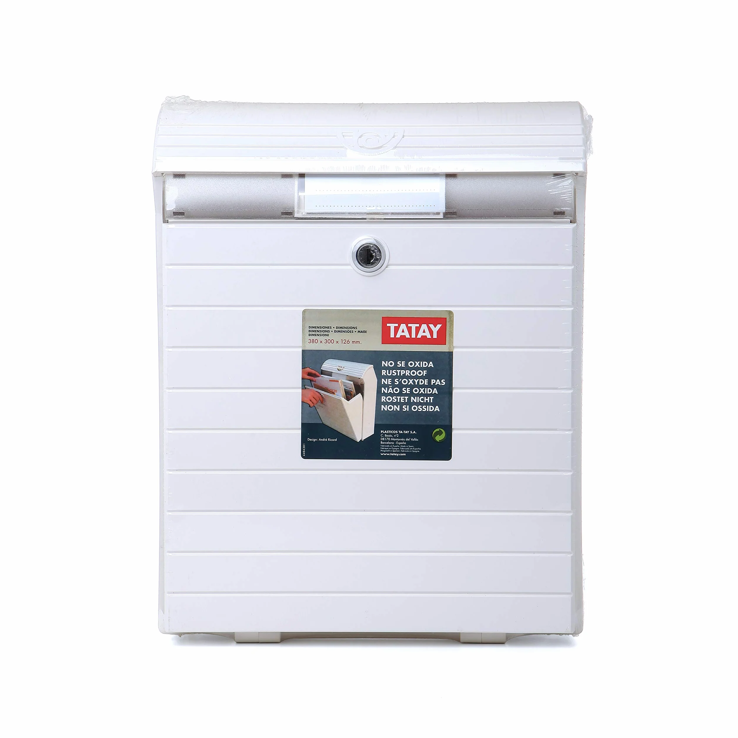 TATAY Buzón Grande de Exterior, de Plástico ABS, Muy Resistente, estanco y con Capacidad idónea para periódicos y revistas, Color Blanco, Medidas 30.5 x 12.8 x 38.8 cm