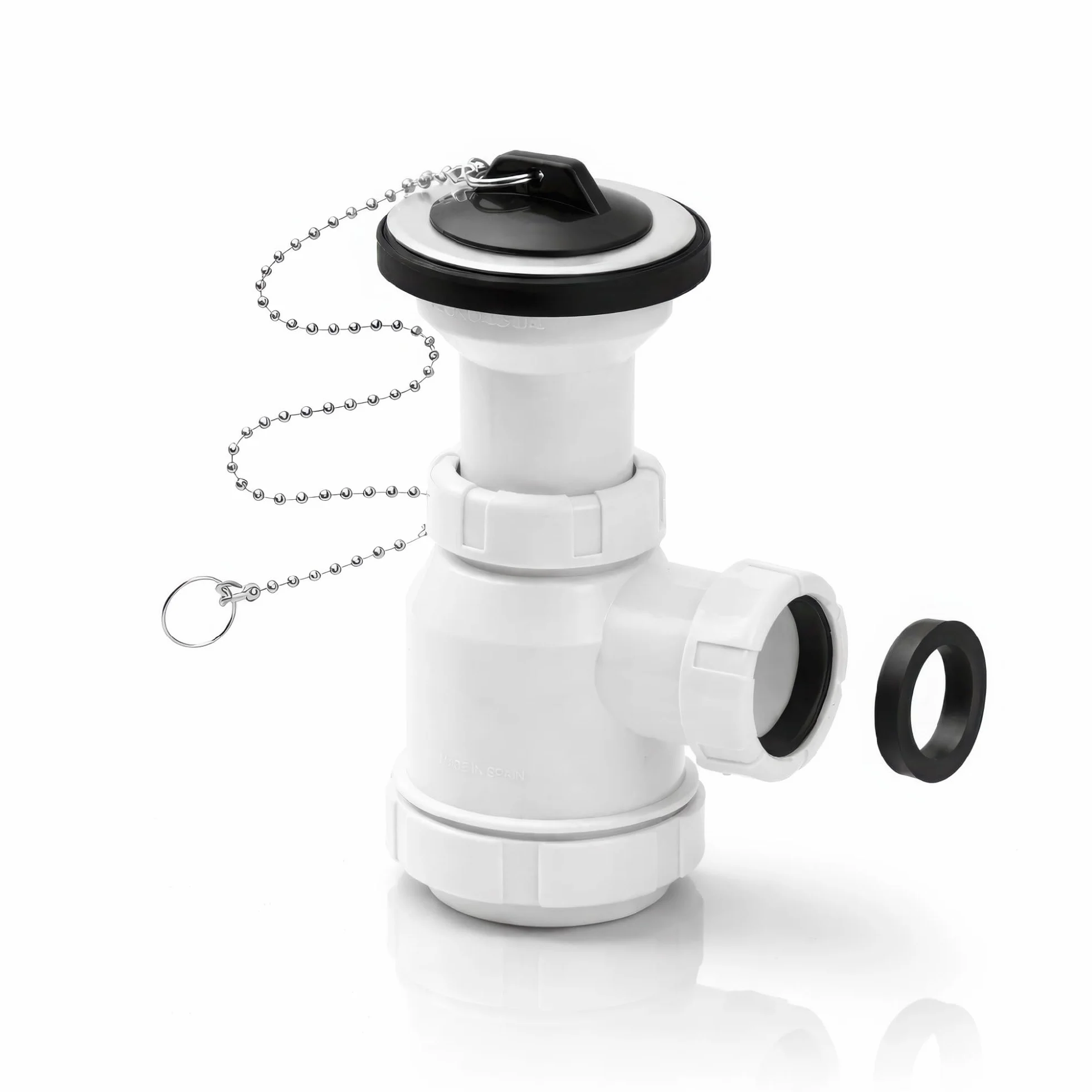 Sifón de Botella Corto Extensible para Lavabo y Bidé | Racor 1" 1/2 | Salida Ø40 mm | Polipropileno | Antiolor | F-3 Fluvia