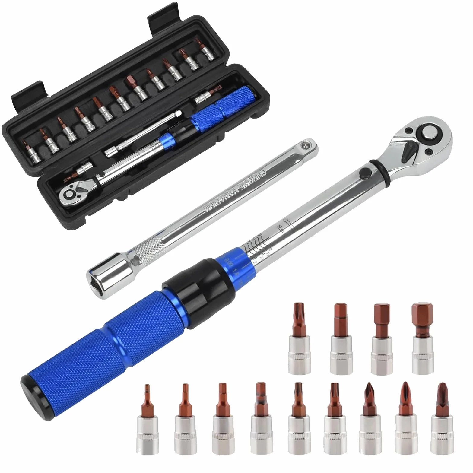 Souvik Llave dinamométrica para Bicicleta 1/4", Para Reparación de Motocicletas y Bicicletas, 2-26 Nm, Precisión de Error ±3%, Incluye 100mm Barras de Extensión, 14 Bits y Almacenamiento