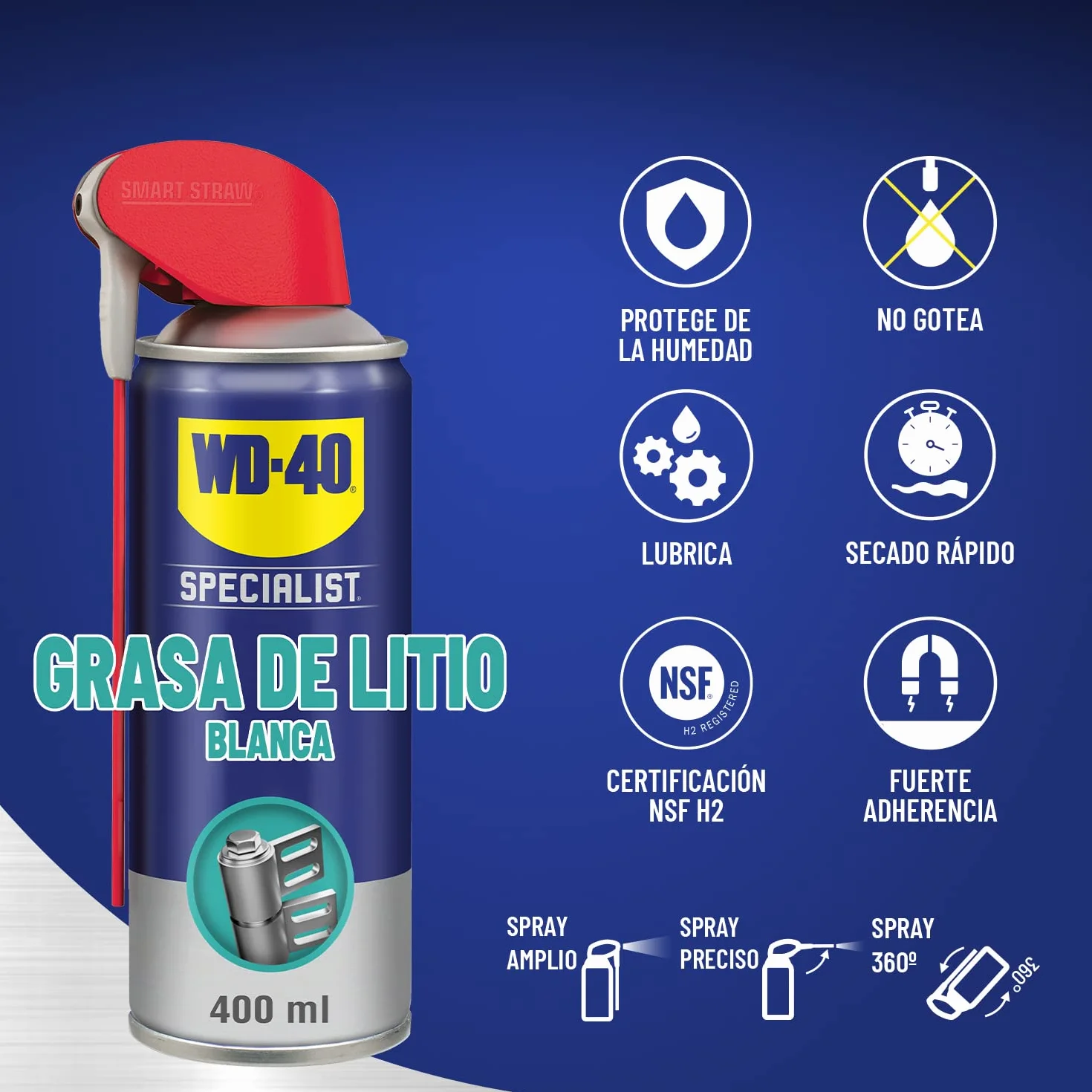 WD-40 Specialist Grasa blanca de litio Spray 360º 400 ml