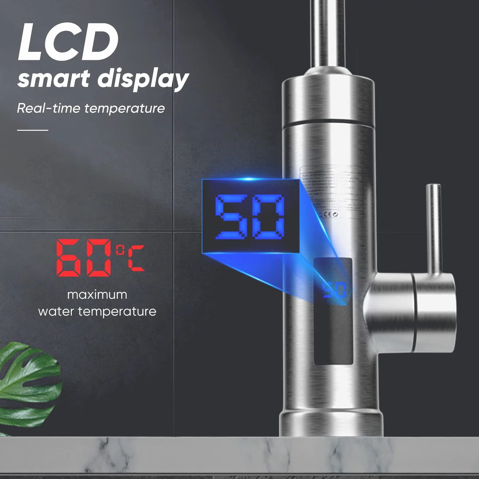Grifo mezclador de cocina de agua caliente instantánea 3S con pantalla LCD, eléctrico, de acero inoxidable, para uso doméstico