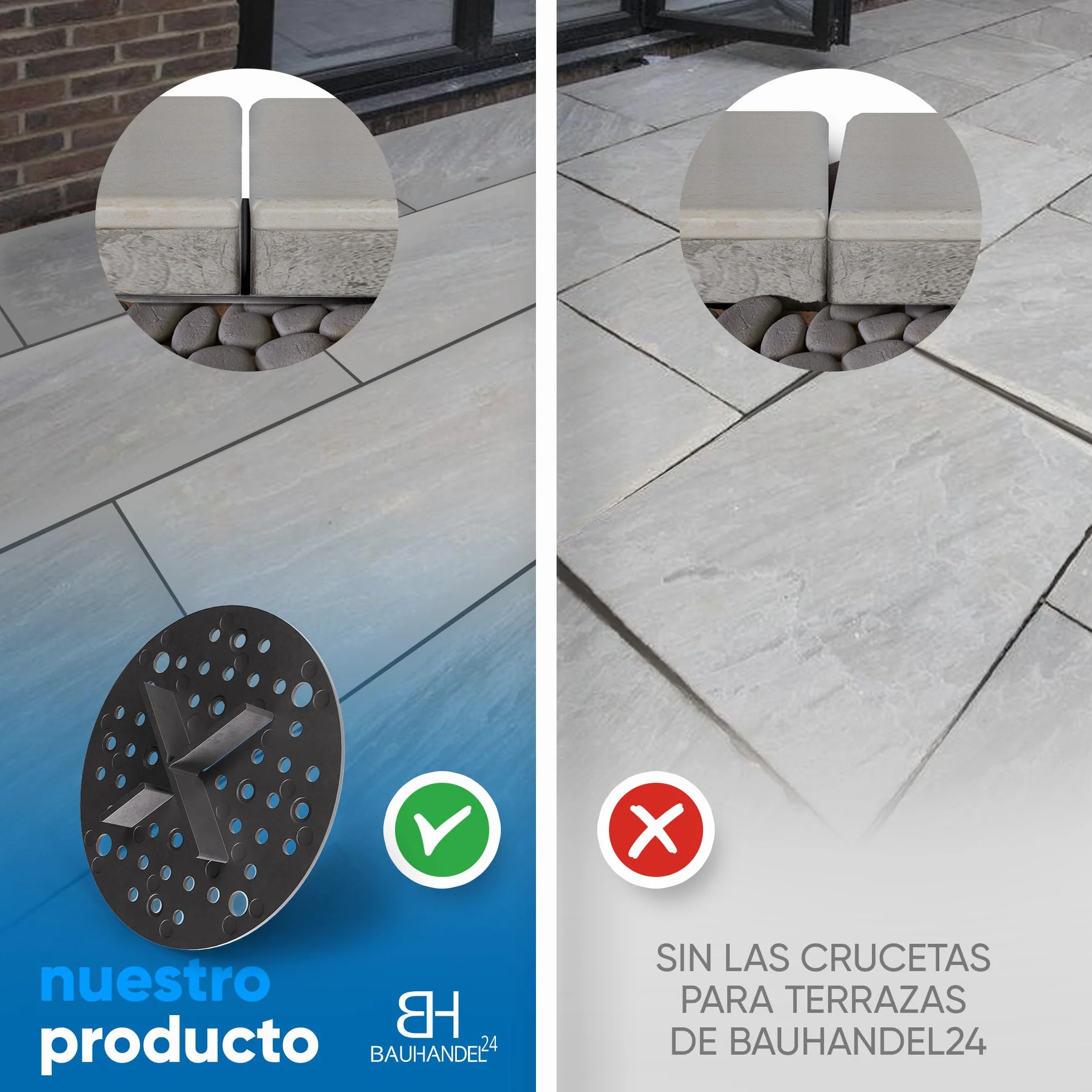 Bauhandel24 cruces para juntas 3 mm 50 unidades color negro cojinete de placas almohadillas con plato exterior cruces de juntas grava para exteriores rodamiento de grava terraza balcón piedra
